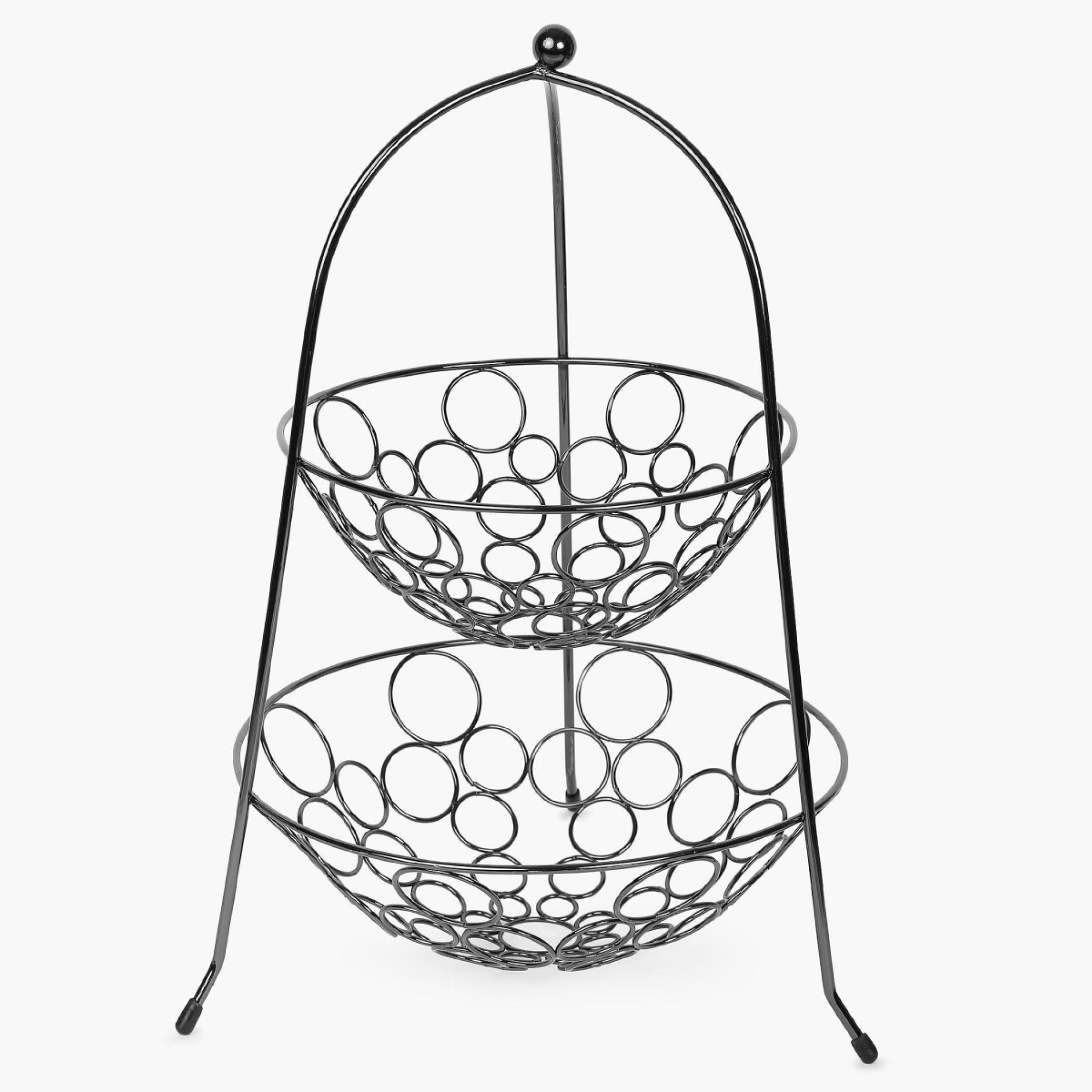 Gravel Solid Fruit Bowl & Basket  - Steel -  Fruit Basket - 31.5 cm x 31.5 cm x 42.6 cm - Black in Black