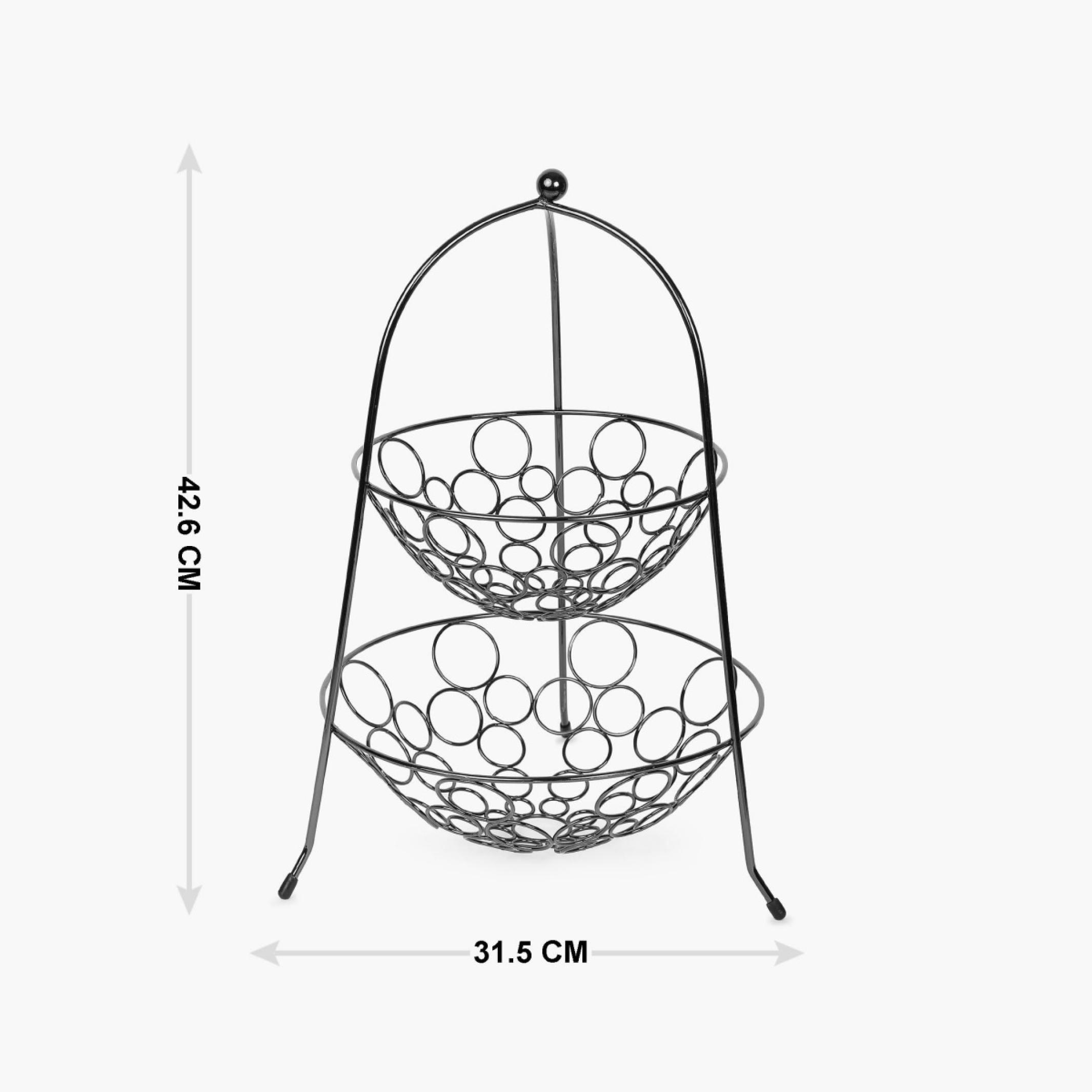 Gravel Solid Fruit Bowl & Basket  - Steel -  Fruit Basket - 31.5 cm x 31.5 cm x 42.6 cm - Black in Black