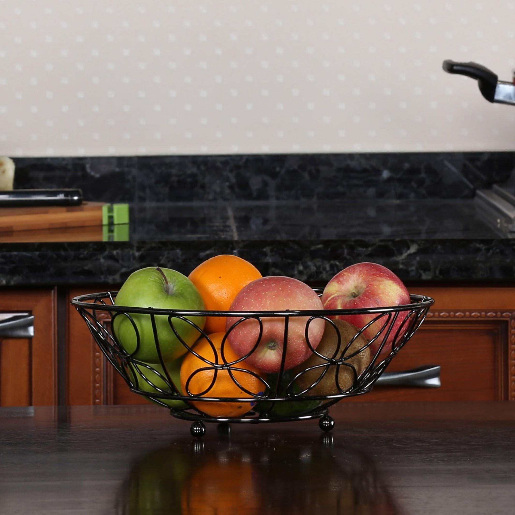 Gravel Nickel Stainless Steel Fruit Basket in Black