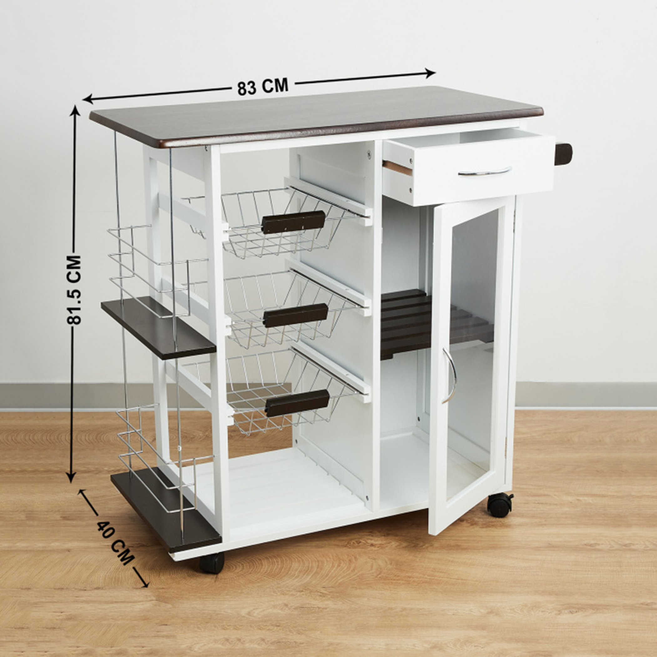 Tranzit 3-Tier Kitchen Trolley in White