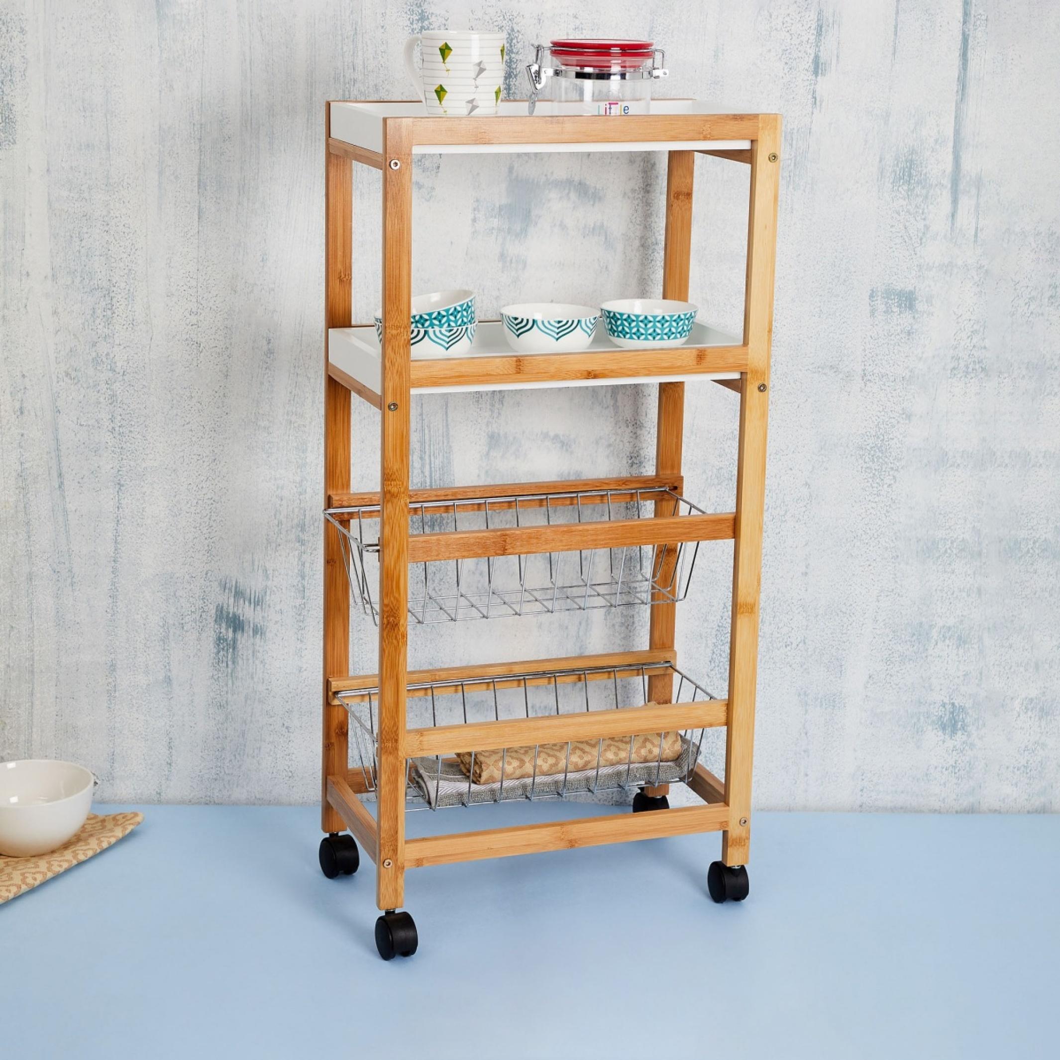 Tranzit Wooden 4-Tier Kitchen Trolley in Brown