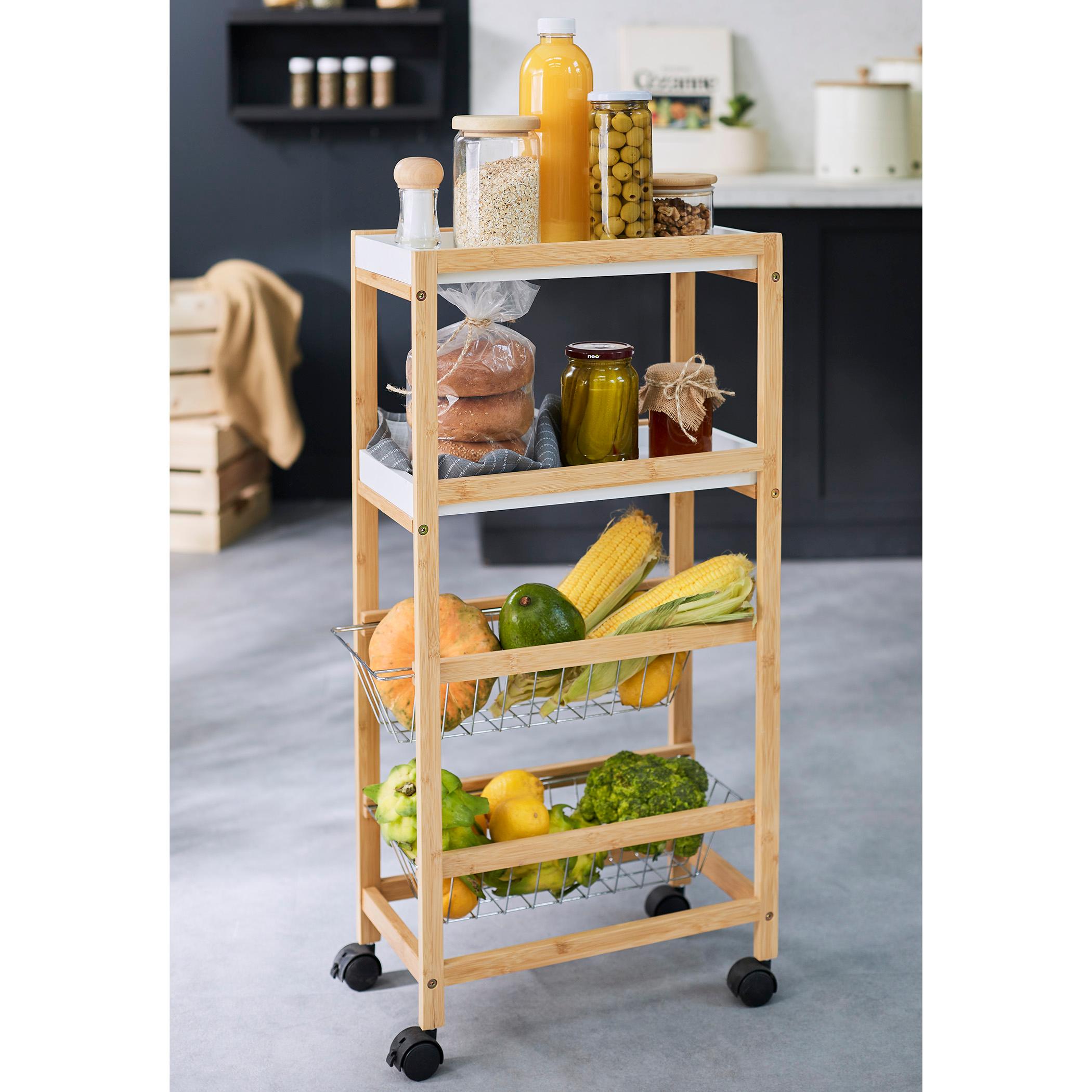 Tranzit Wooden 4-Tier Kitchen Trolley in Brown