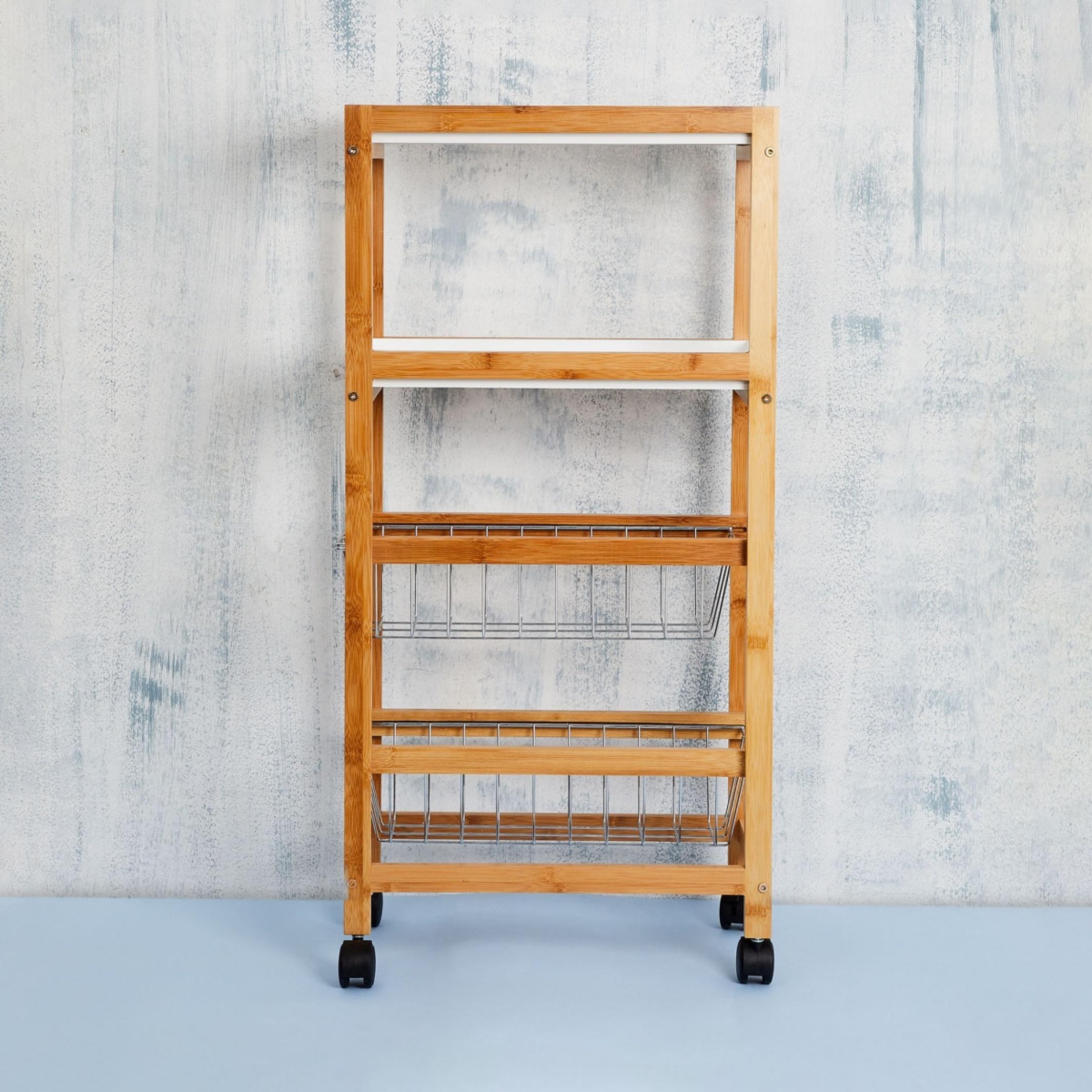 Tranzit Wooden 4-Tier Kitchen Trolley in Brown