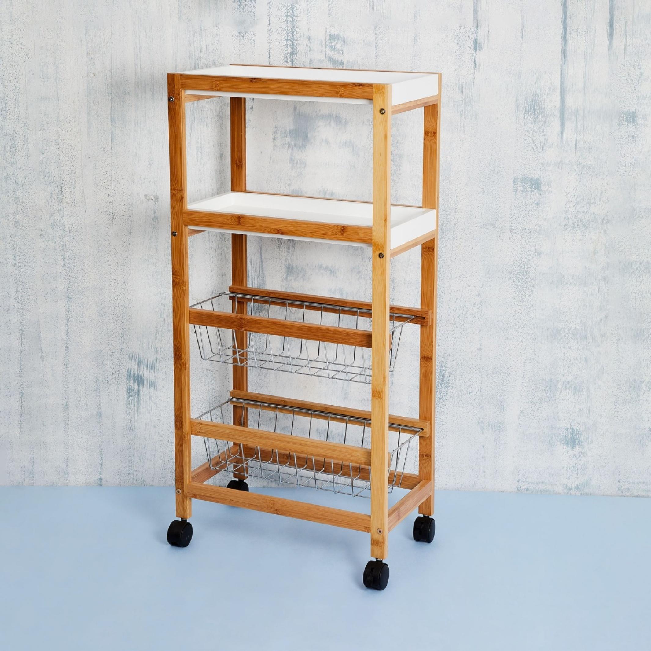 Tranzit Wooden 4-Tier Kitchen Trolley in Brown