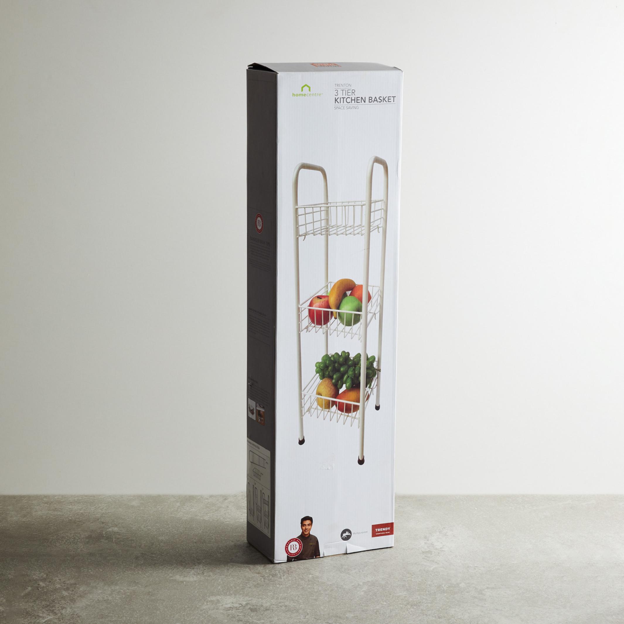 Trenton Solid  Three Tier Kitchen Basket - Metal - Kitchen Basket 23 cm x 20 cm x 76 cm -Beige in Beige