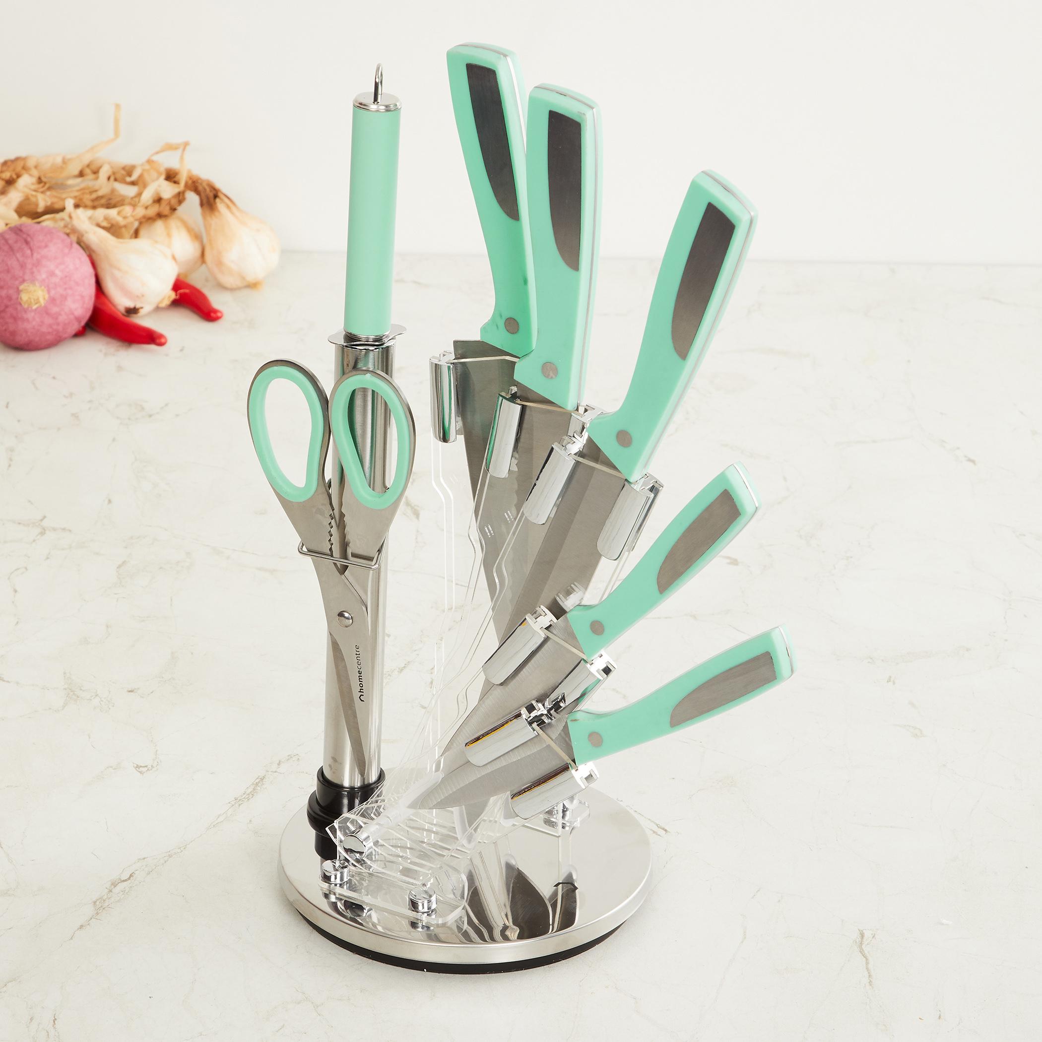 Chef Special 8Pcs Stainless Steel Rotating Knives Set in Teal