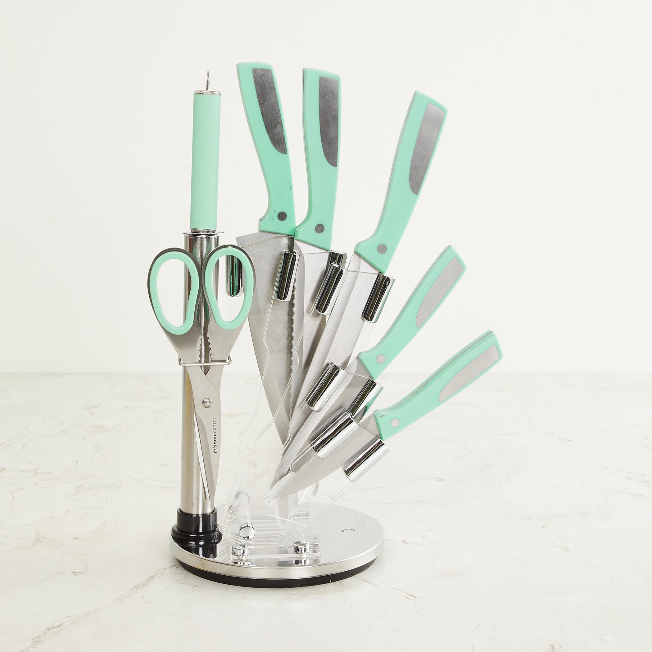 Chef Special 8Pcs Stainless Steel Rotating Knives Set in Teal