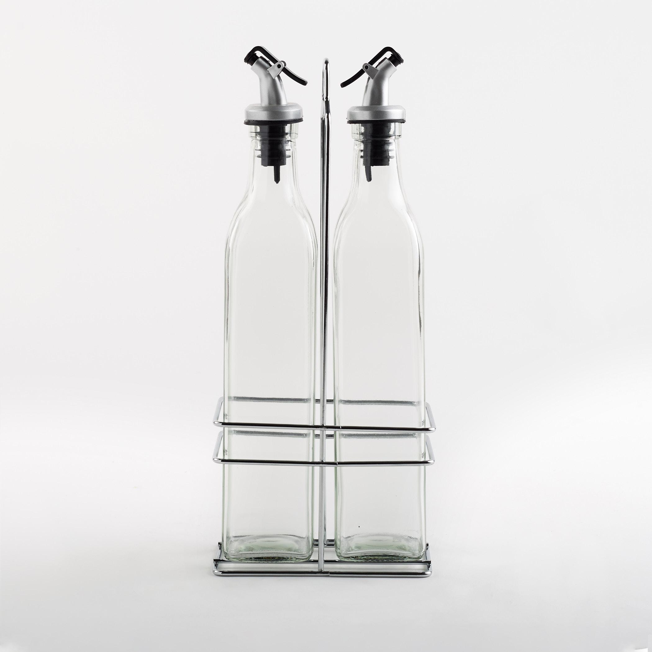Pacific Blithe Set of 2 Glass Oil Bottles with Stand - 500ml in Transparent