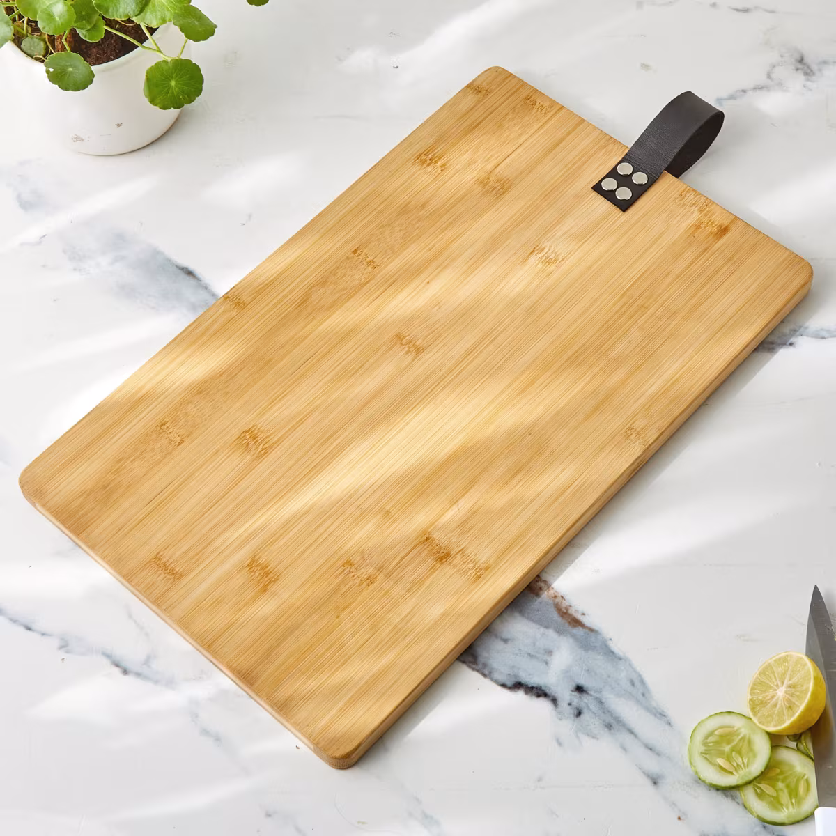 Chef Special Bamboo Chopping Board  with Leather Handle in Brown