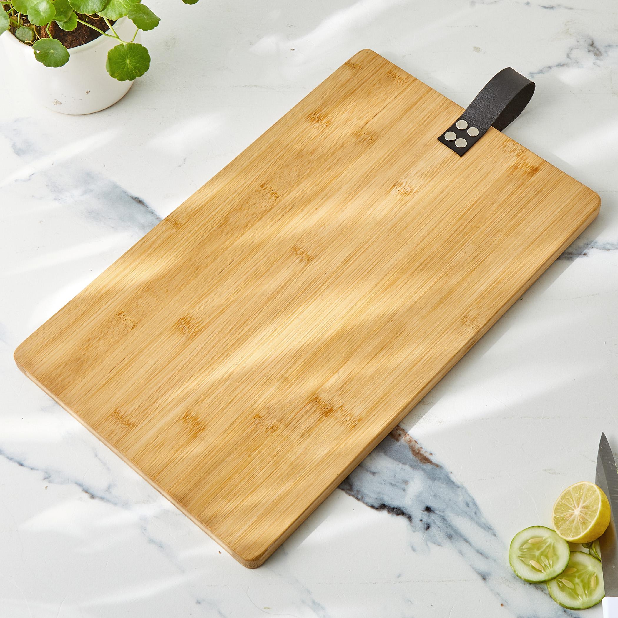 Chef Special Bamboo Chopping Board  with Leather Handle in Brown