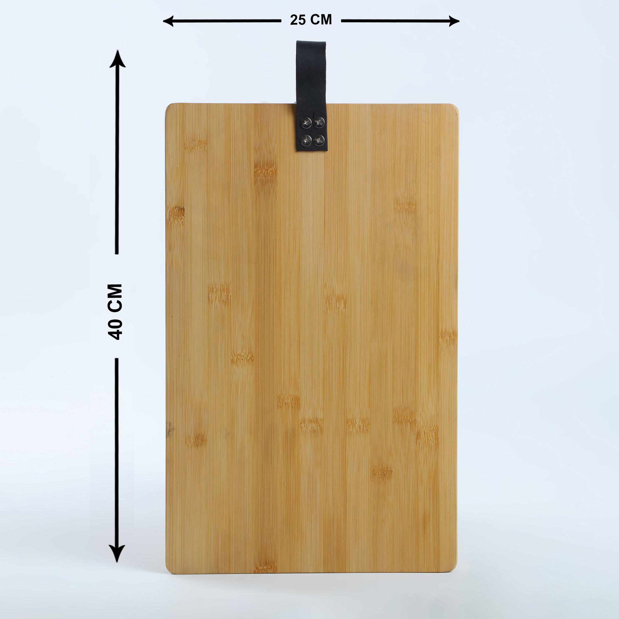 Chef Special Bamboo Chopping Board  with Leather Handle in Brown