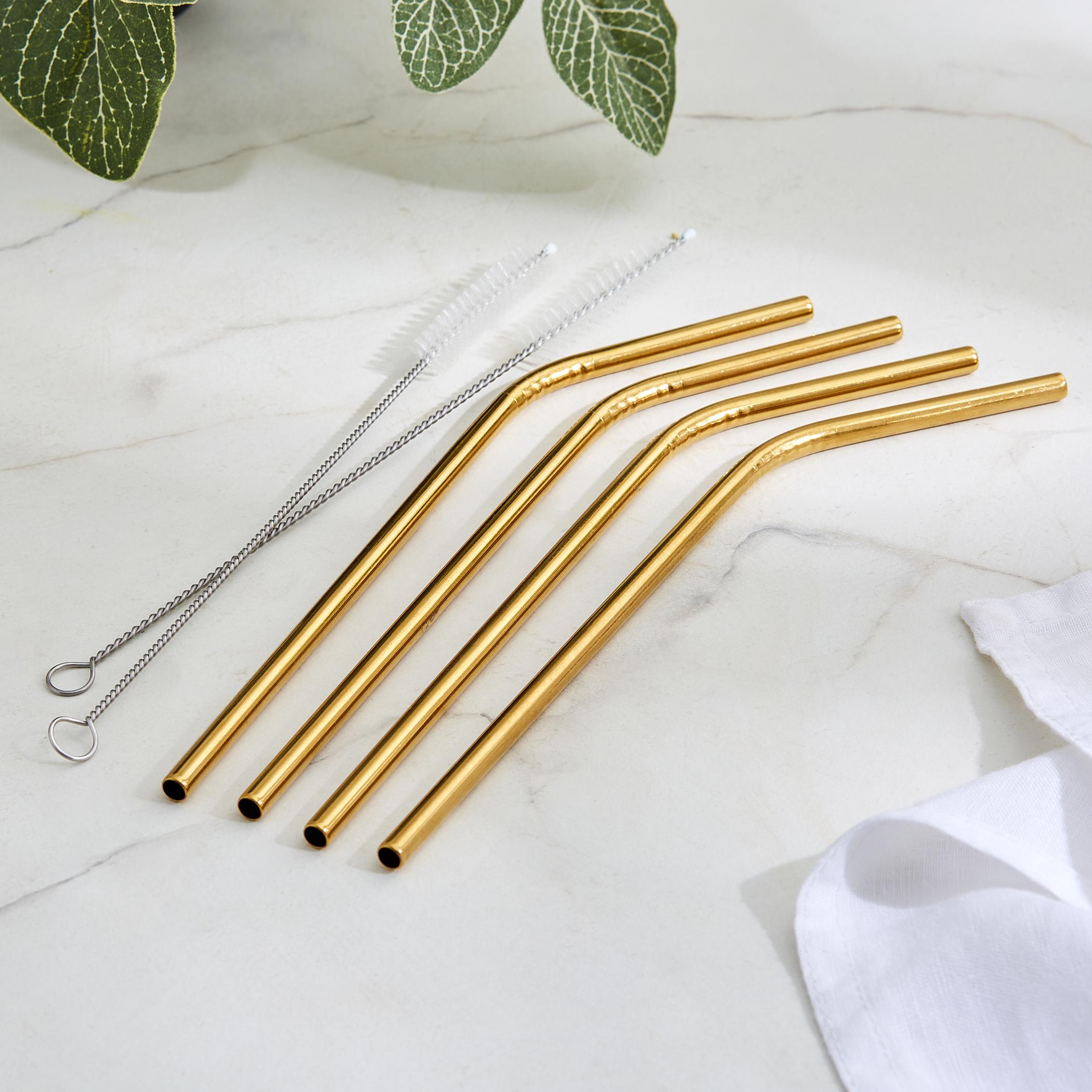 Wexford Oregon 6Pcs Stainless Steel Straw Set in Gold