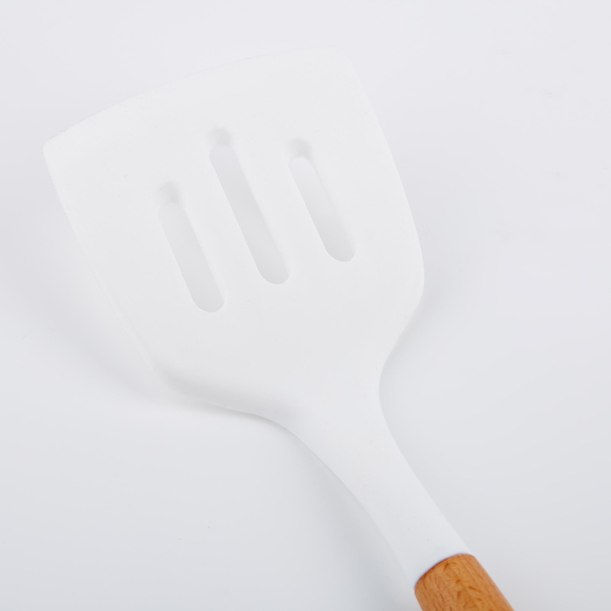 Marshmallow Aruba Silicone Slotted Turner with Wooden Handle in White