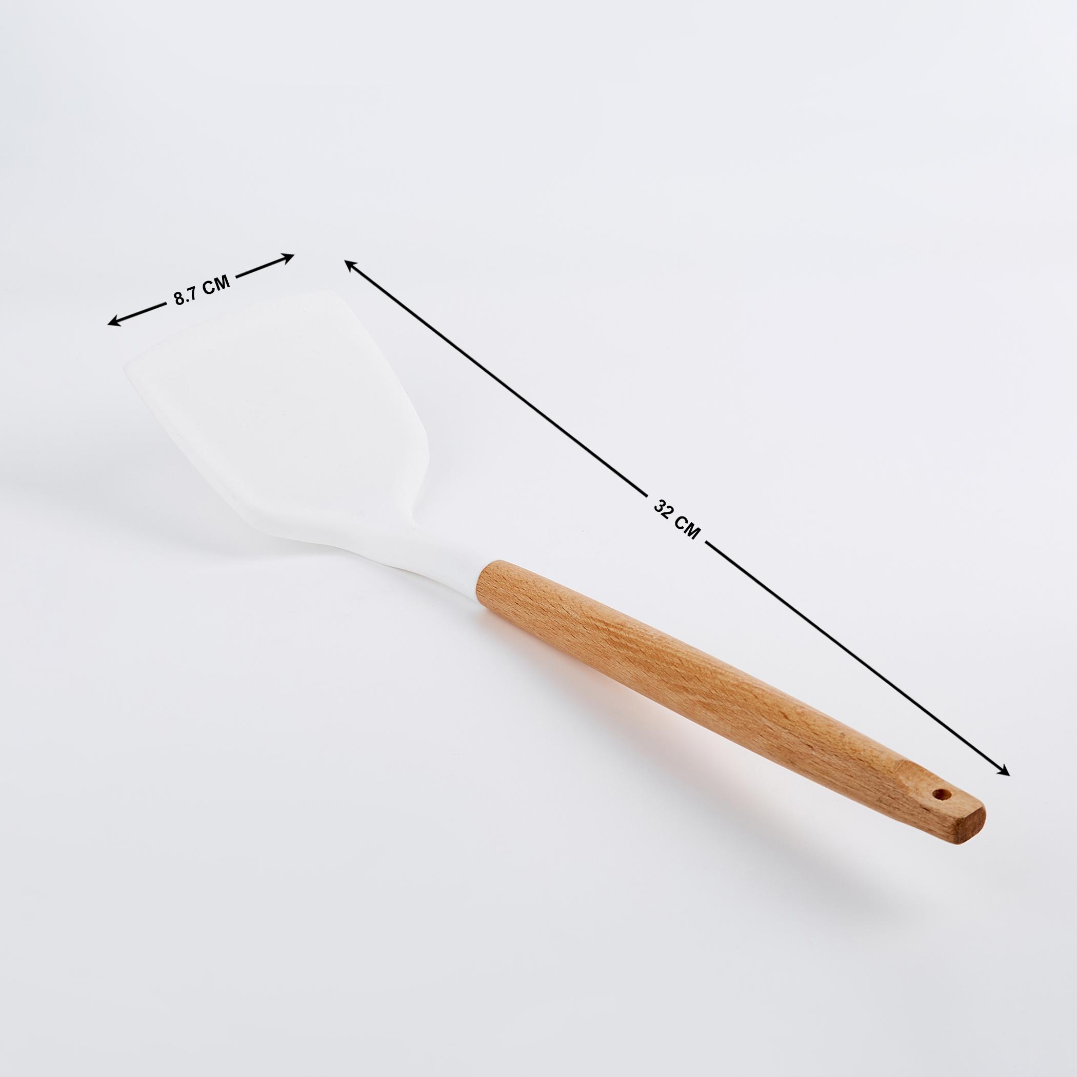 Marshmallow Aruba Silicone Turner with Wooden Handle in White