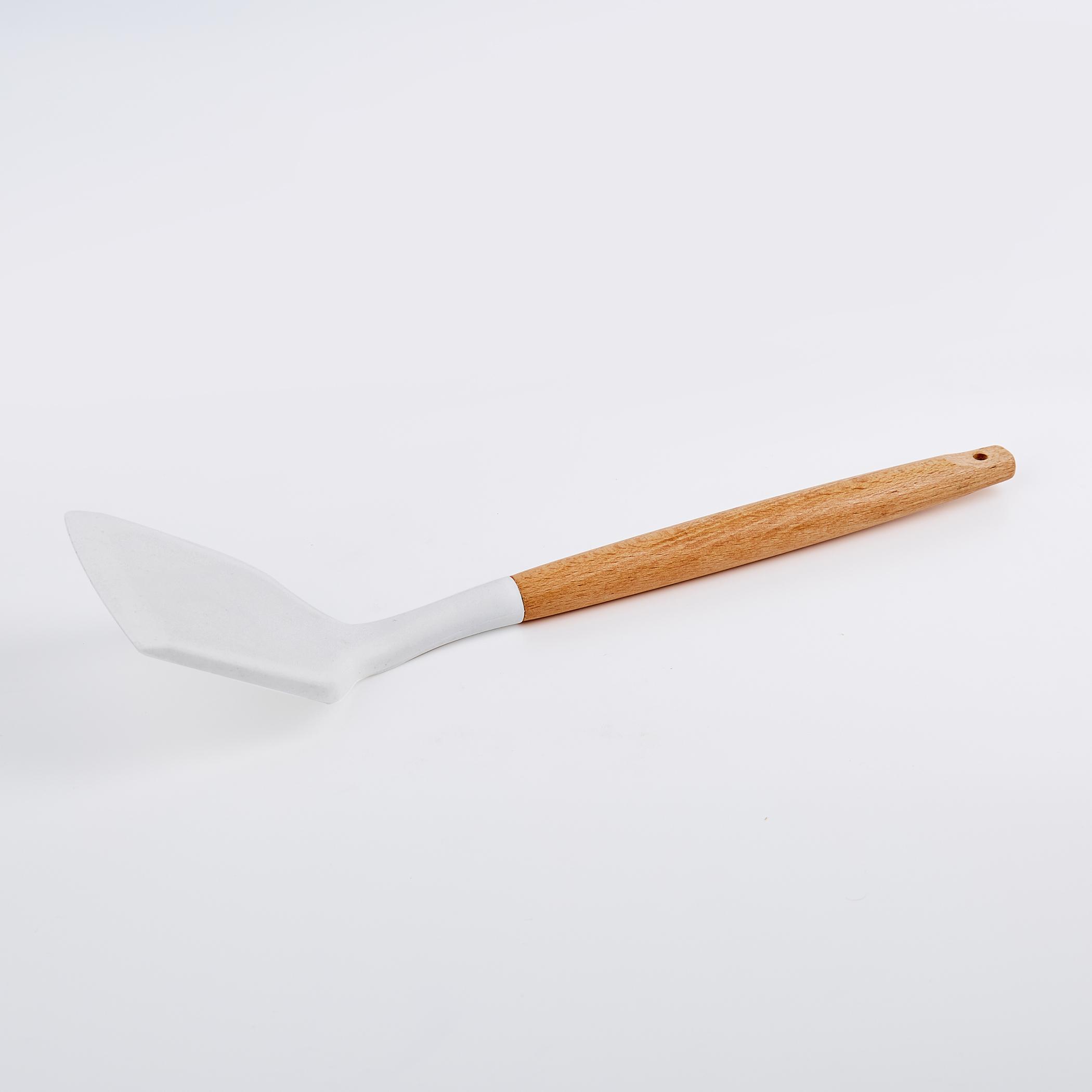 Marshmallow Aruba Silicone Turner with Wooden Handle in White