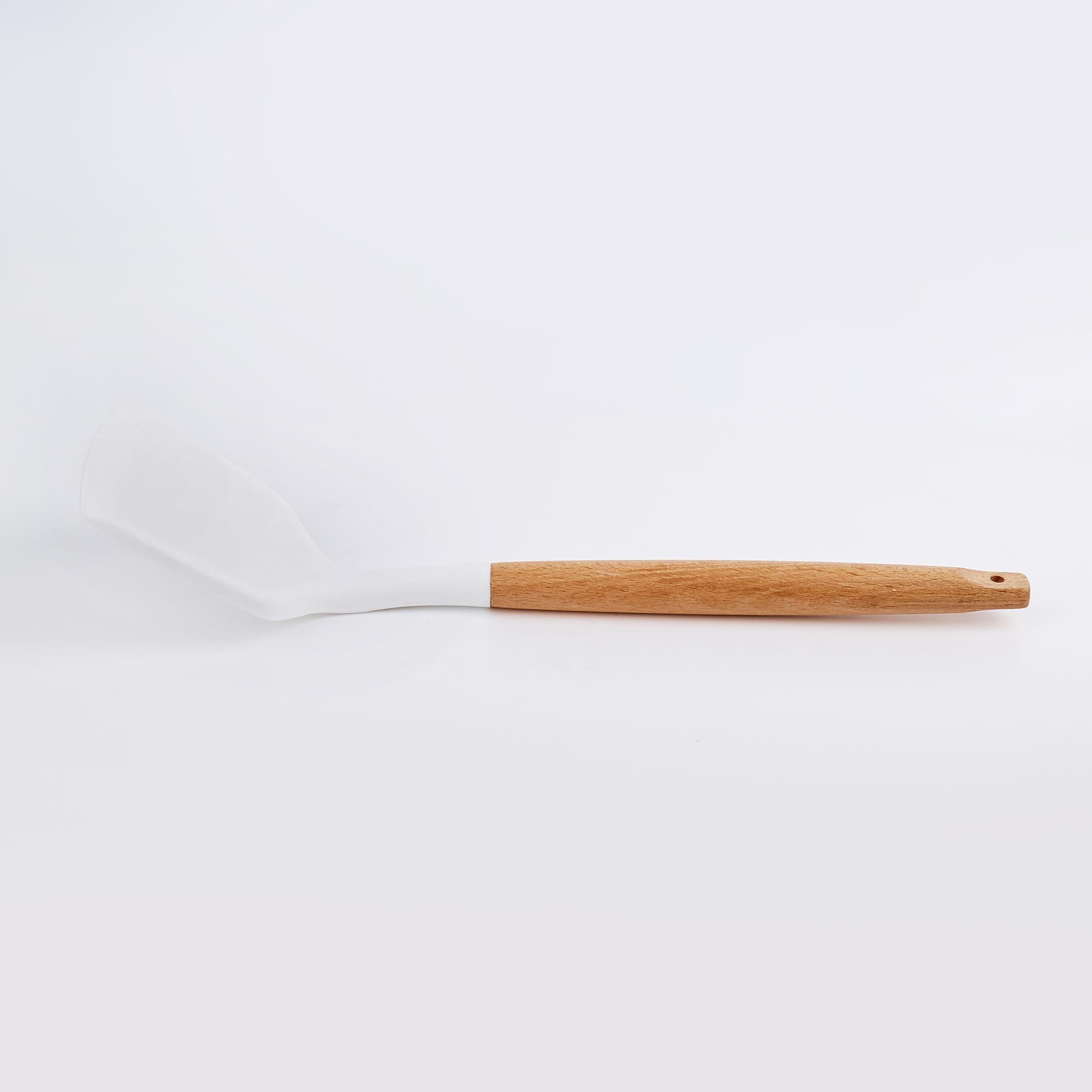Marshmallow Aruba Silicone Turner with Wooden Handle in White