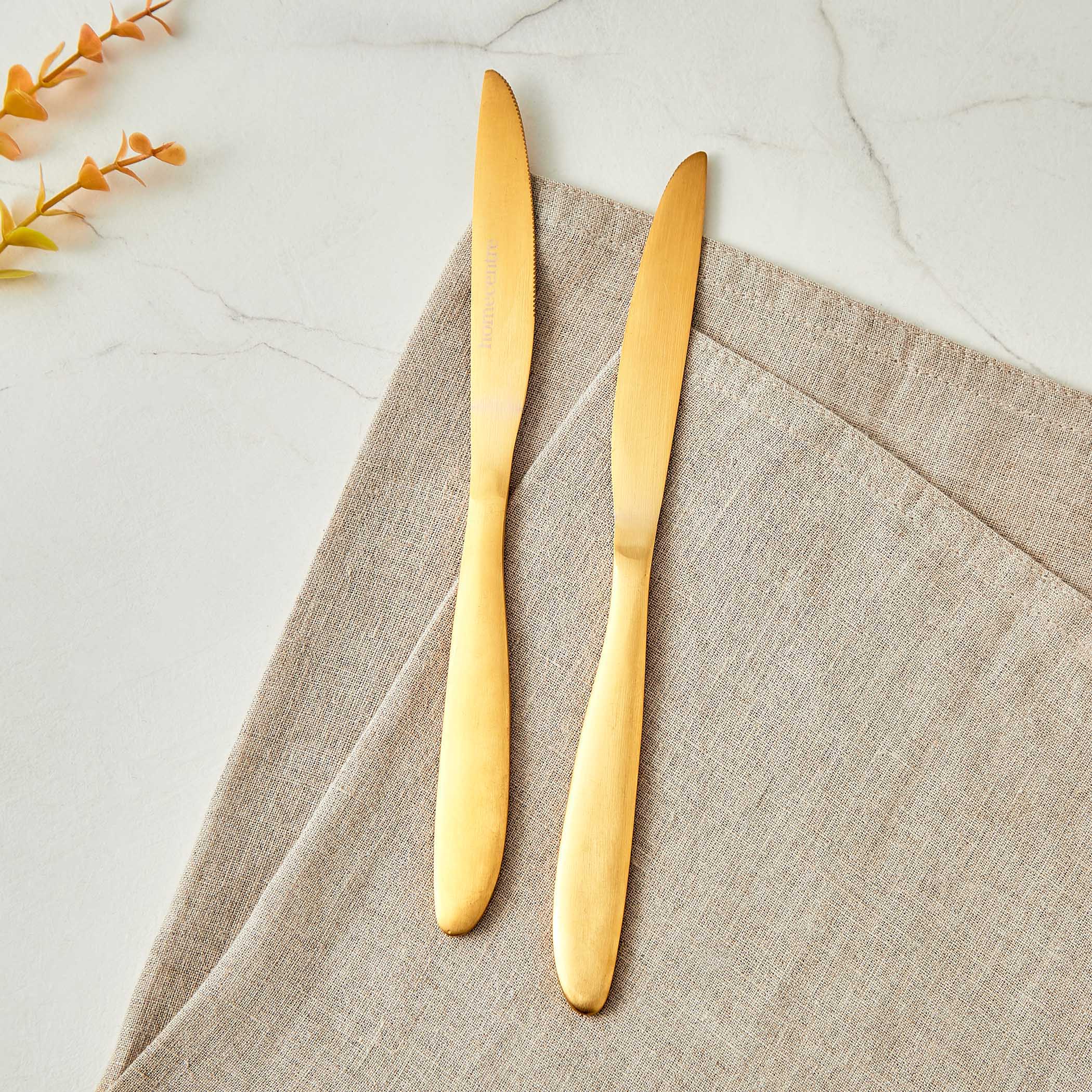 Glister Arely Set of 2 Stainless Steel Dessert Knives in Gold