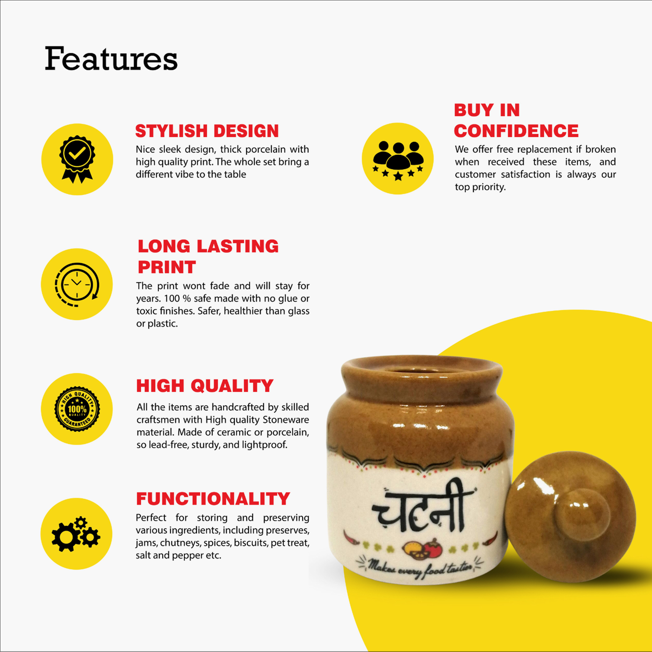 EK DO DHAI Set of 2 Ceramic Chutney Jars - 300ml in Brown
