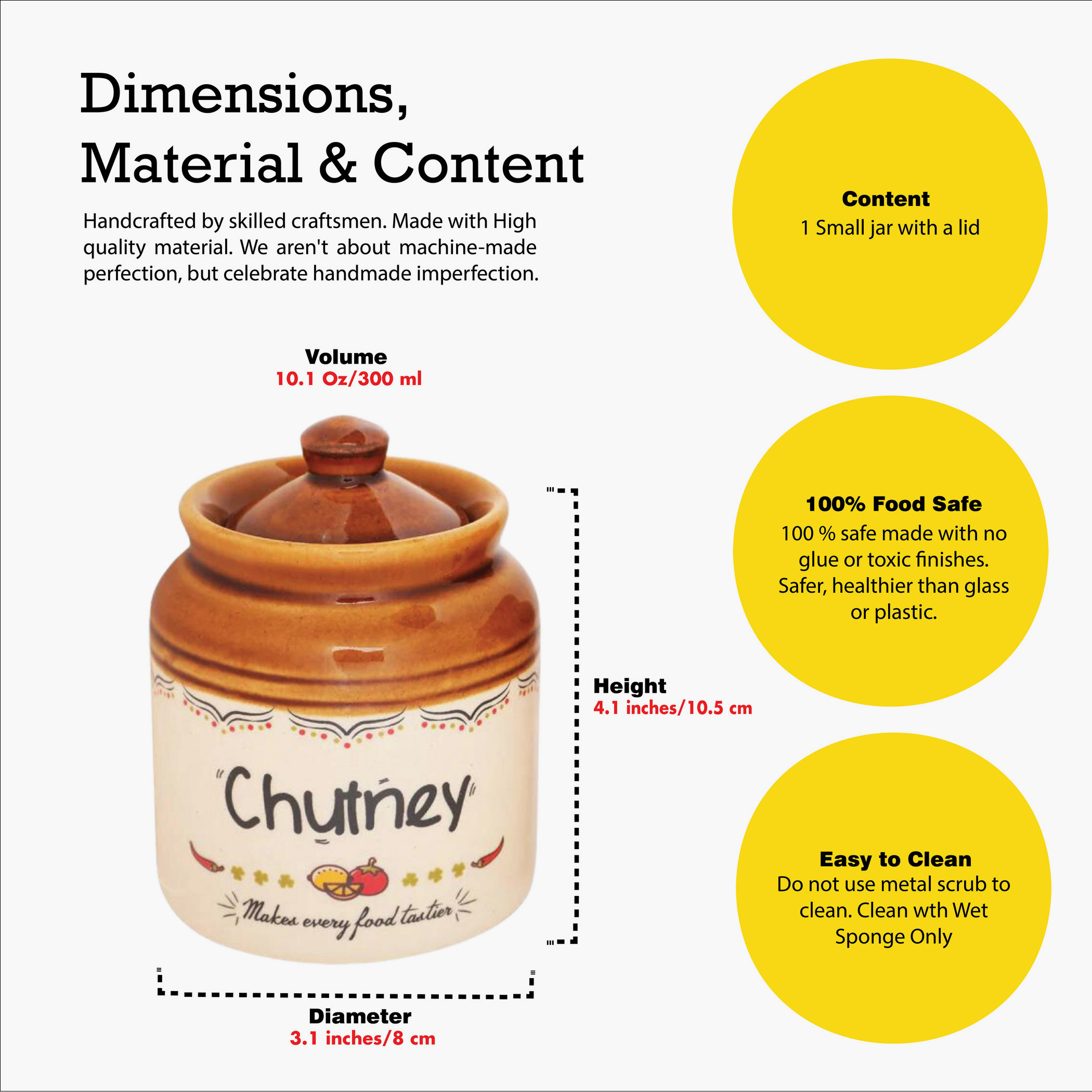 EK DO DHAI Set of 2 Ceramic Chutney Jars - 300ml in Brown