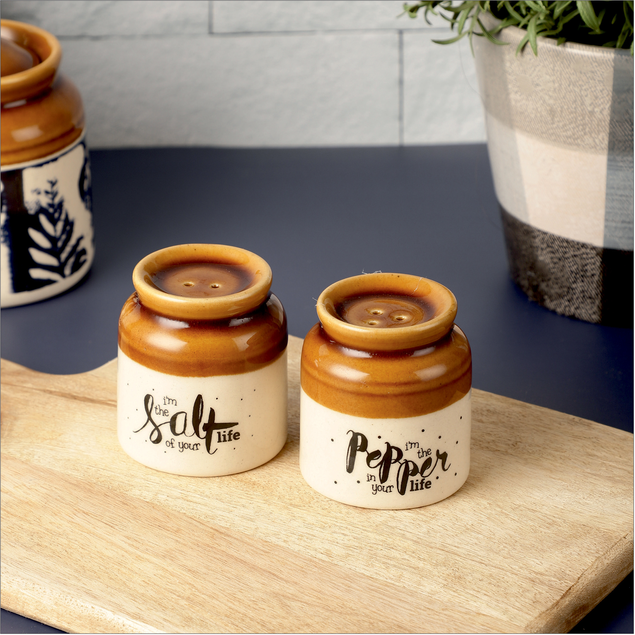 EK DO DHAI Set of 2 Ceramic Salt & Pepper Shakers - 50g in Beige