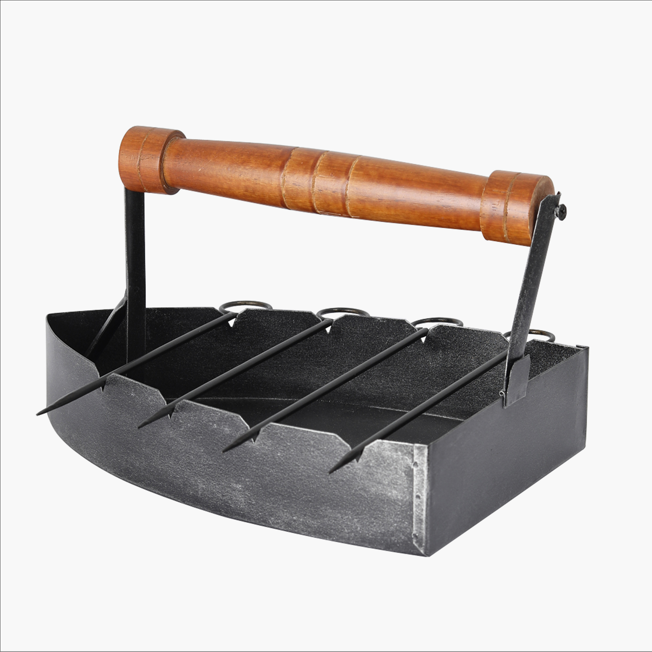 EK DO DHAI Metal BBQ Serving Platter with Skewers in Black