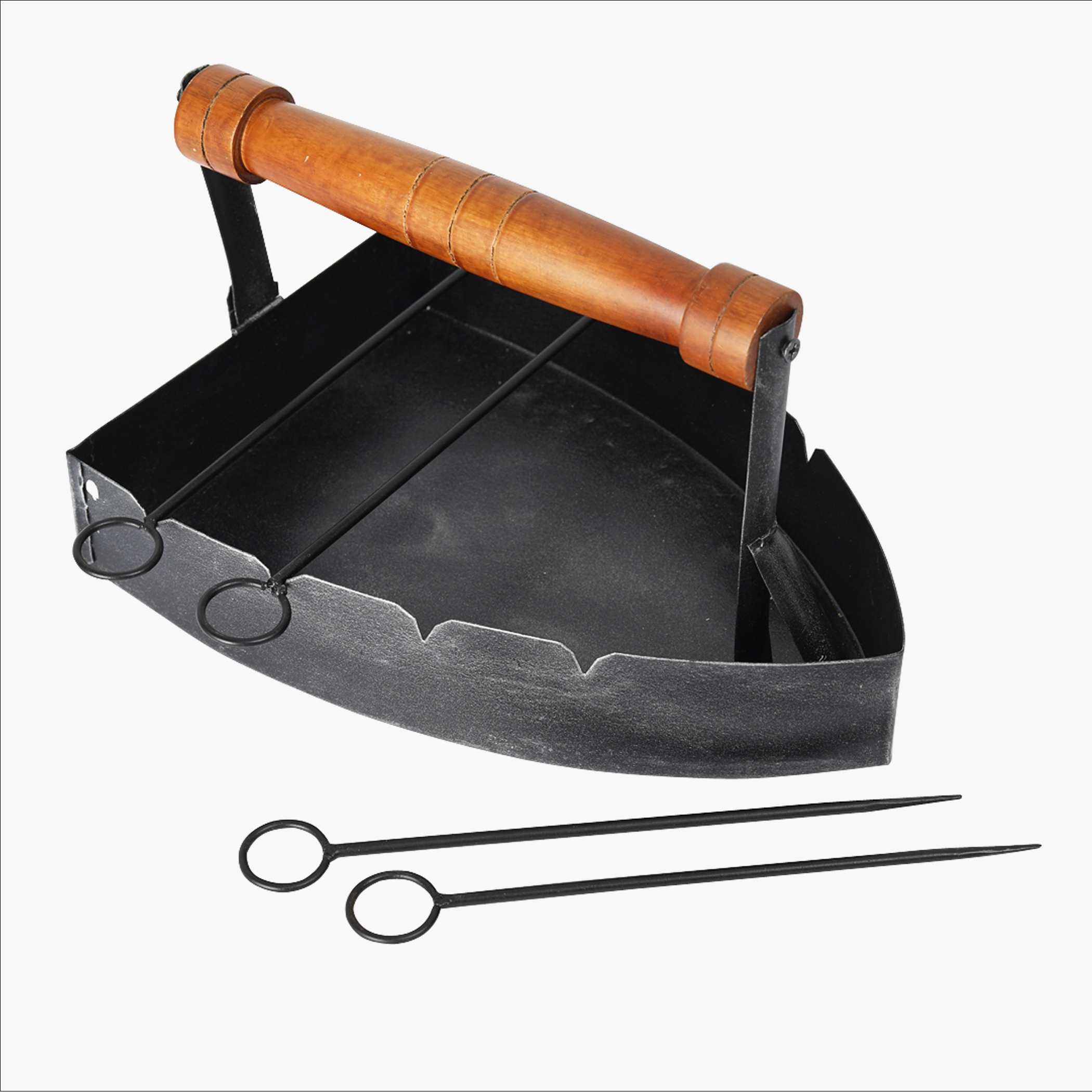 EK DO DHAI Metal BBQ Serving Platter with Skewers in Black