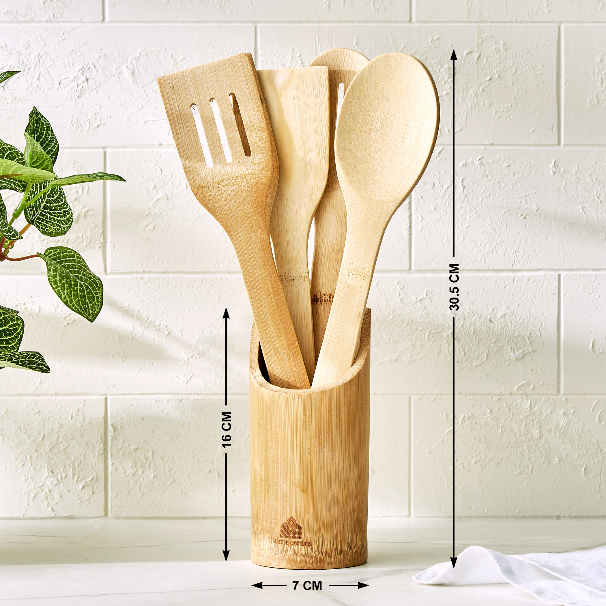 Chef Cubis Edulis 5Pc Bamboo Cutlery Set with Holder in Brown