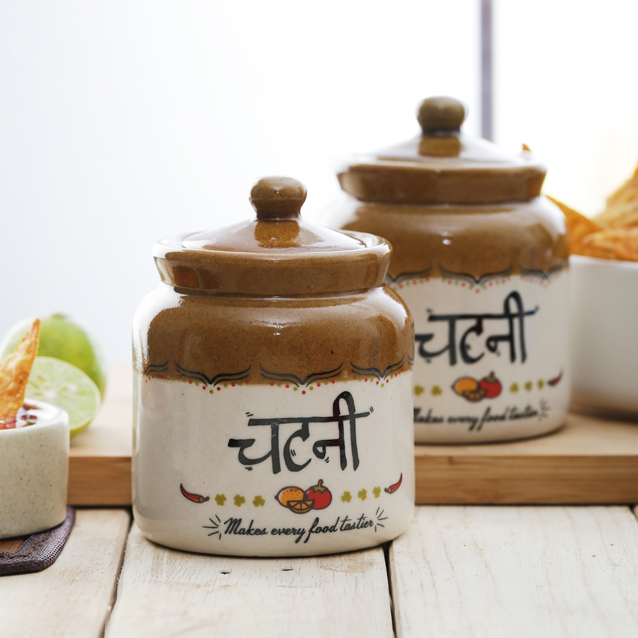 EK DO DHAI 4Pcs Ceramic Barni Jars in Beige
