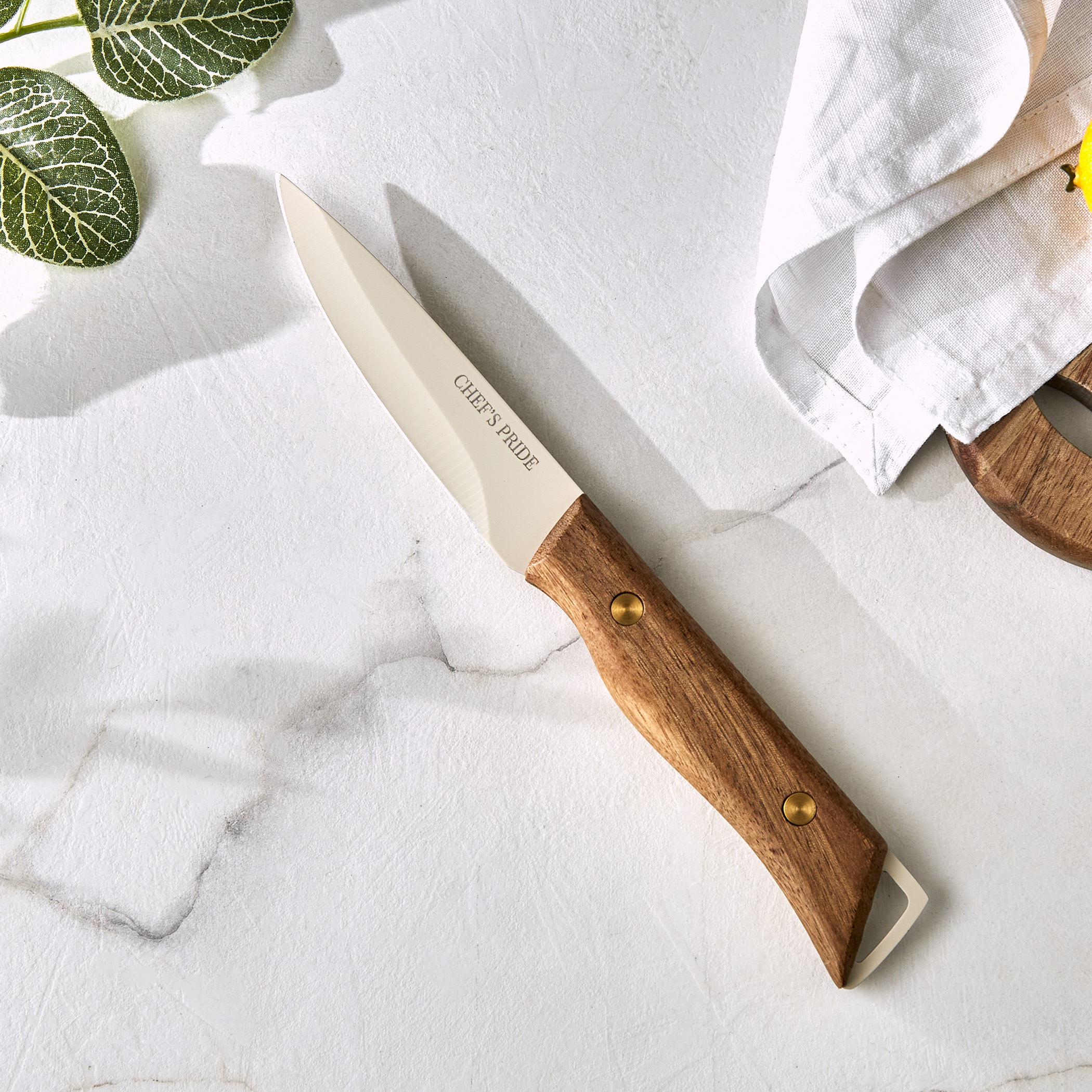 Chefs Pride Hampton Stainless Steel Paring Knife with Acacia Wood Handle in Brown