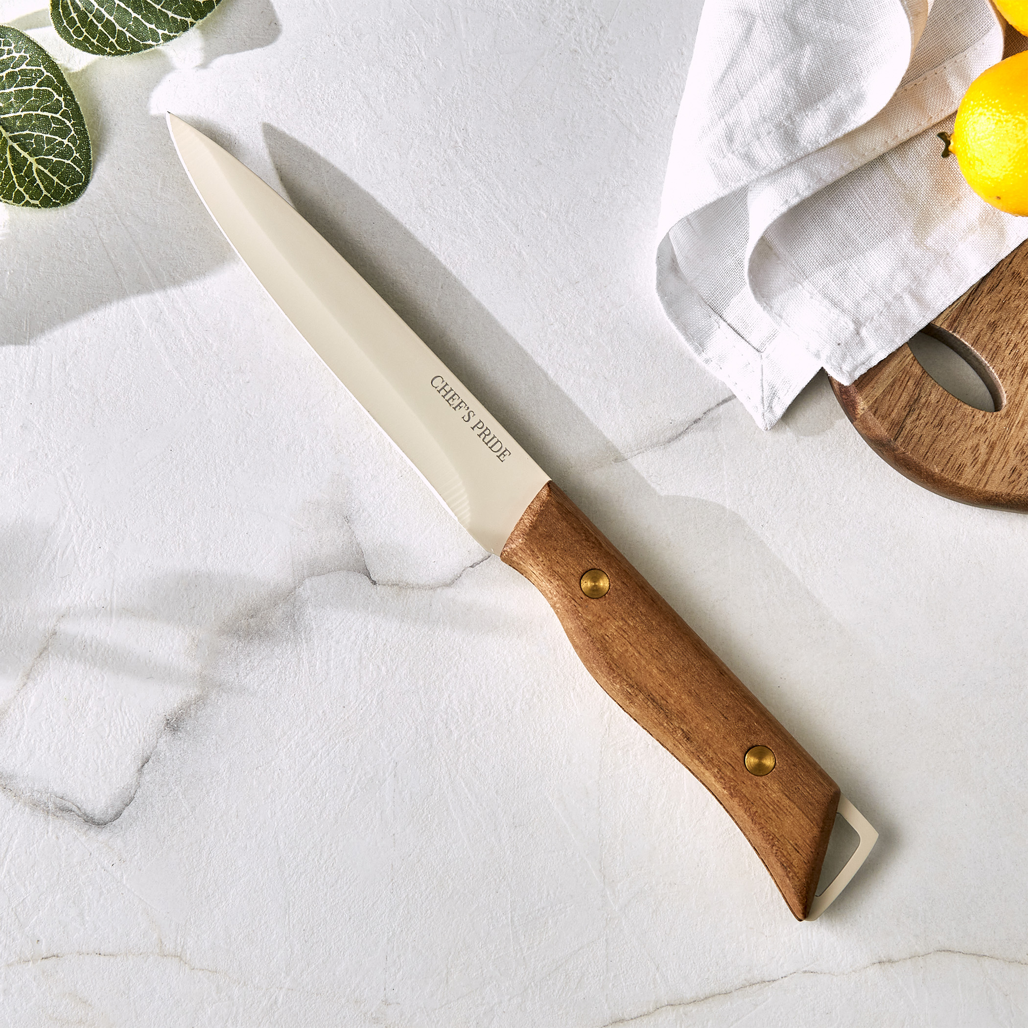 Chefs Pride Hampton Stainless Steel Utility Knife with Acacia Wood Handle in Brown