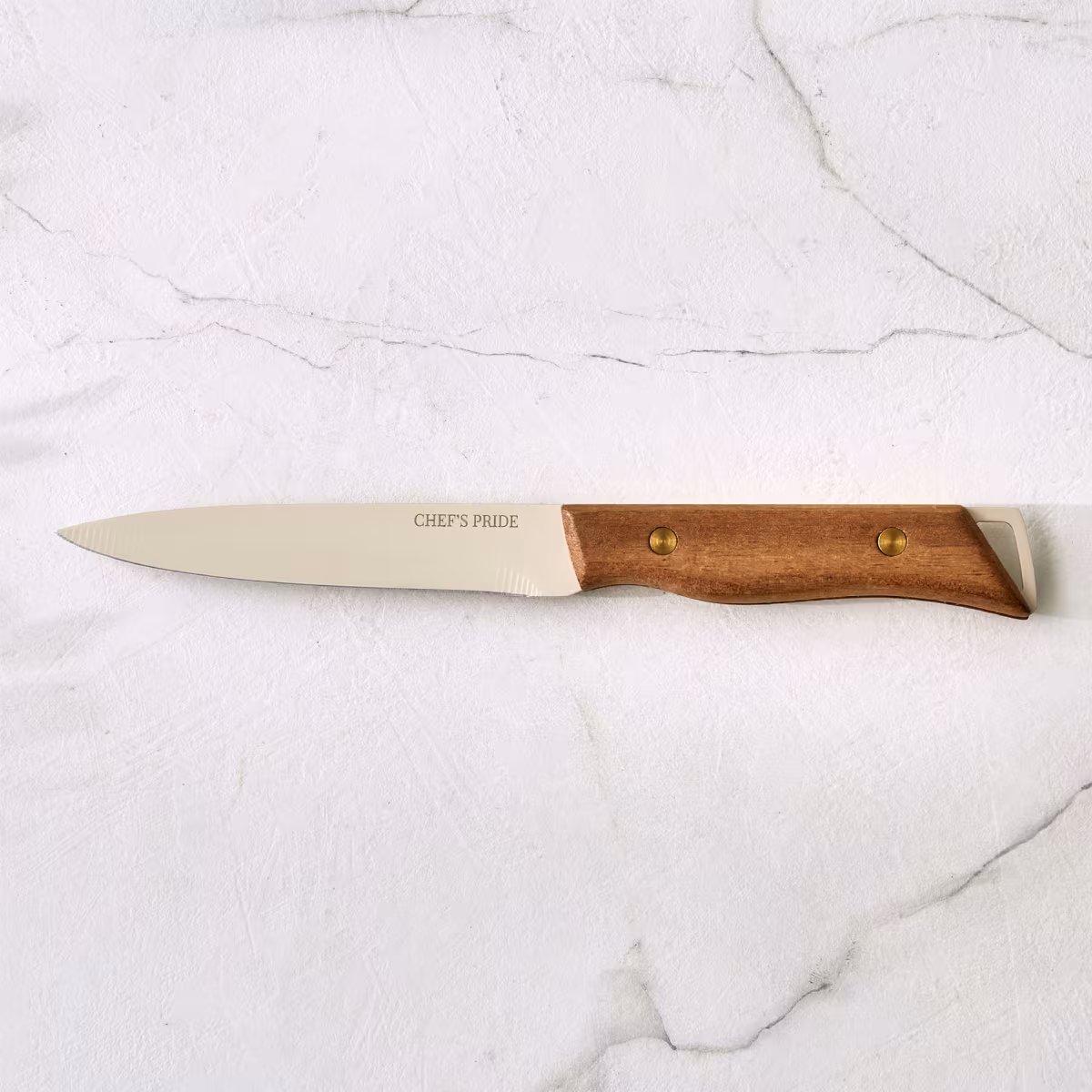 Chefs Pride Hampton Stainless Steel Utility Knife with Acacia Wood Handle in Brown