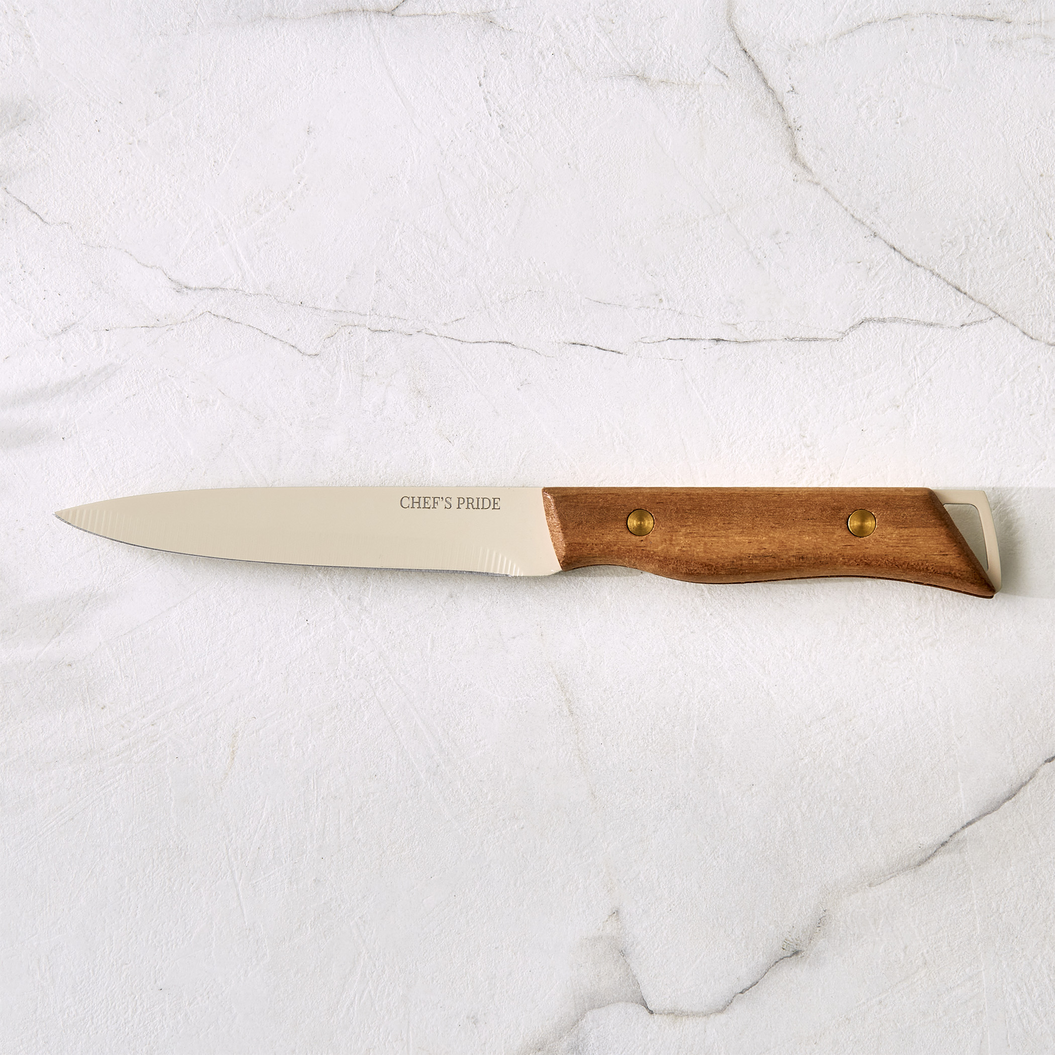 Chefs Pride Hampton Stainless Steel Utility Knife with Acacia Wood Handle in Brown