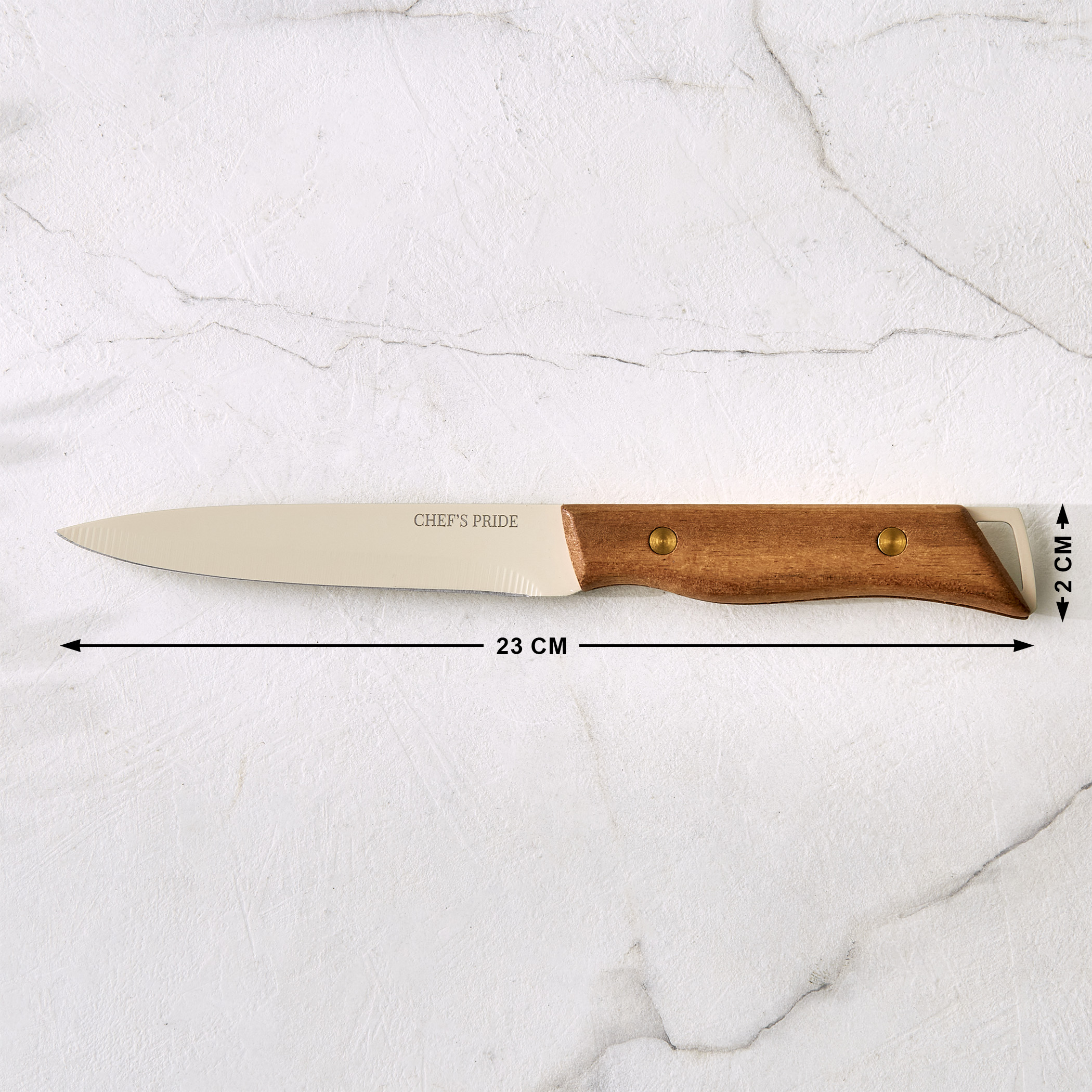 Chefs Pride Hampton Stainless Steel Utility Knife with Acacia Wood Handle in Brown