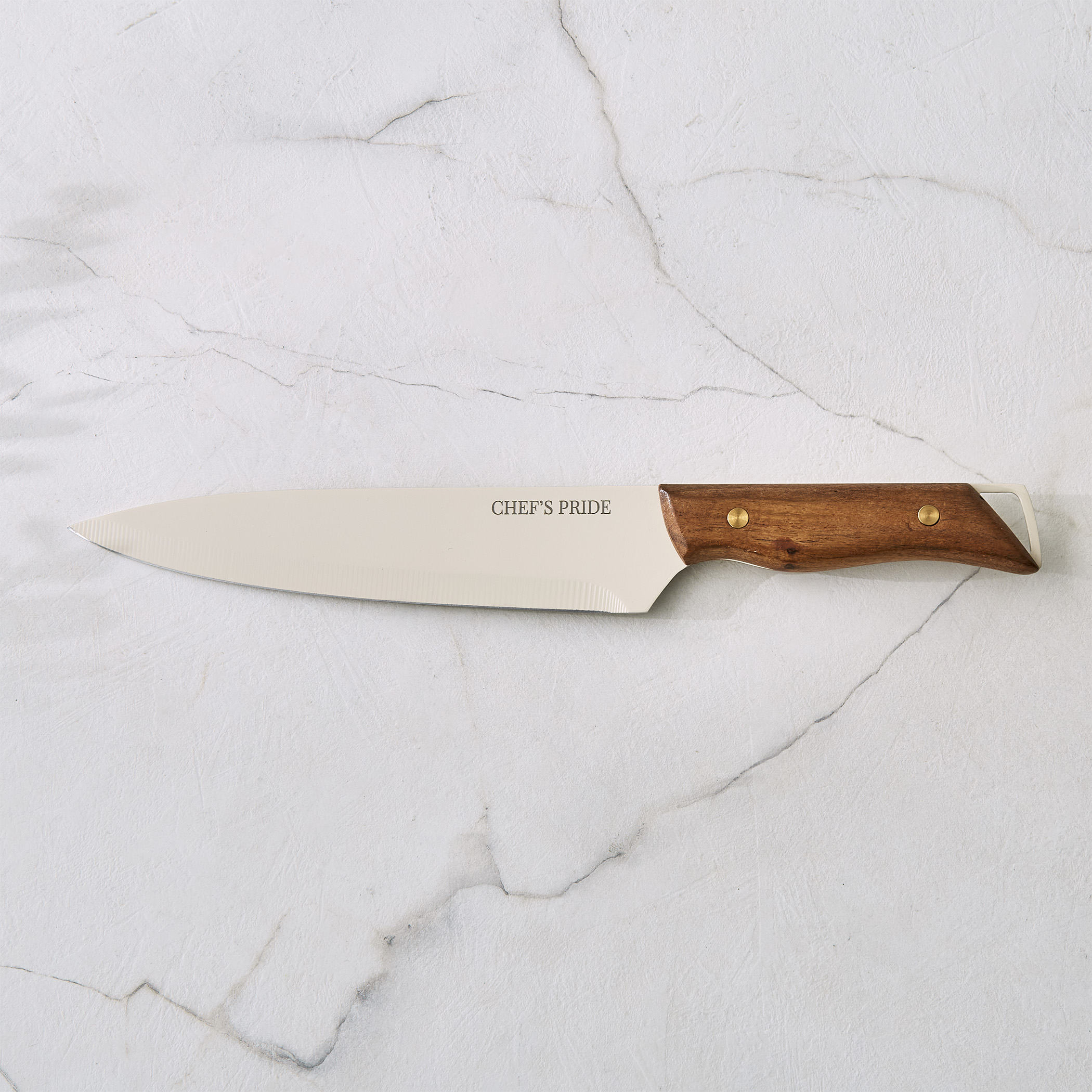 Chefs Pride Hampton Stainless Steel Chef Knife with Acacia Wood Handle in Brown