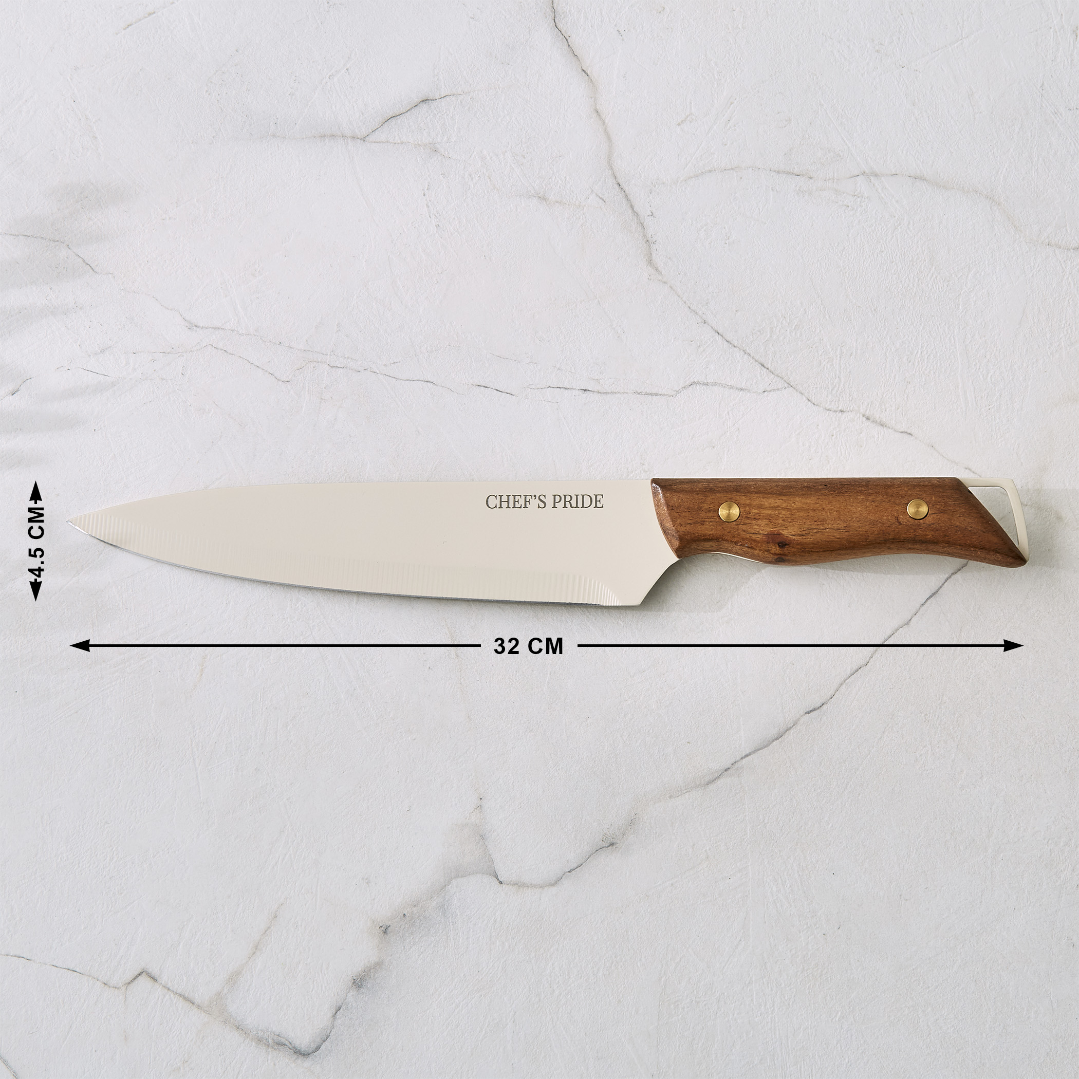 Chefs Pride Hampton Stainless Steel Chef Knife with Acacia Wood Handle in Brown