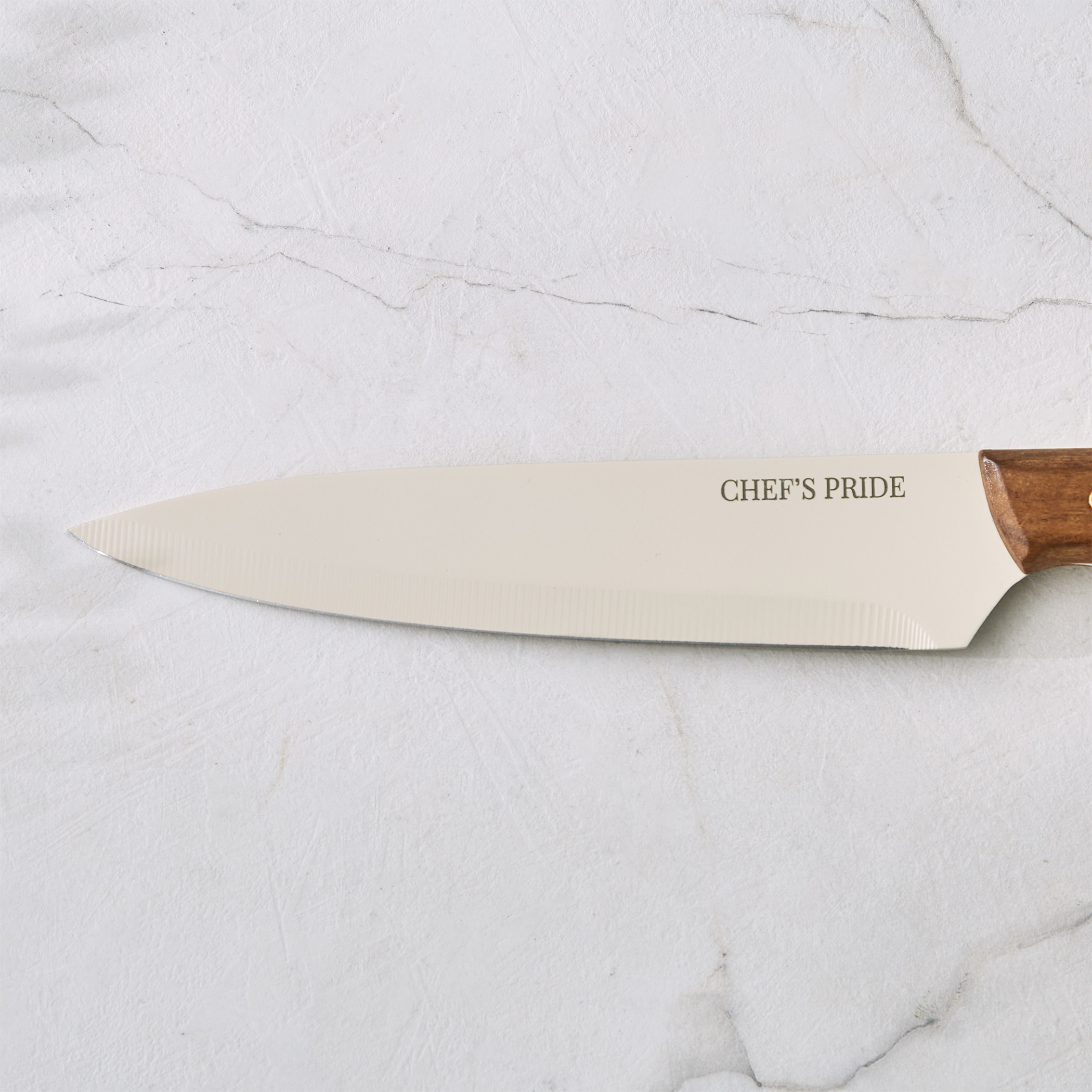 Chefs Pride Hampton Stainless Steel Chef Knife with Acacia Wood Handle in Brown