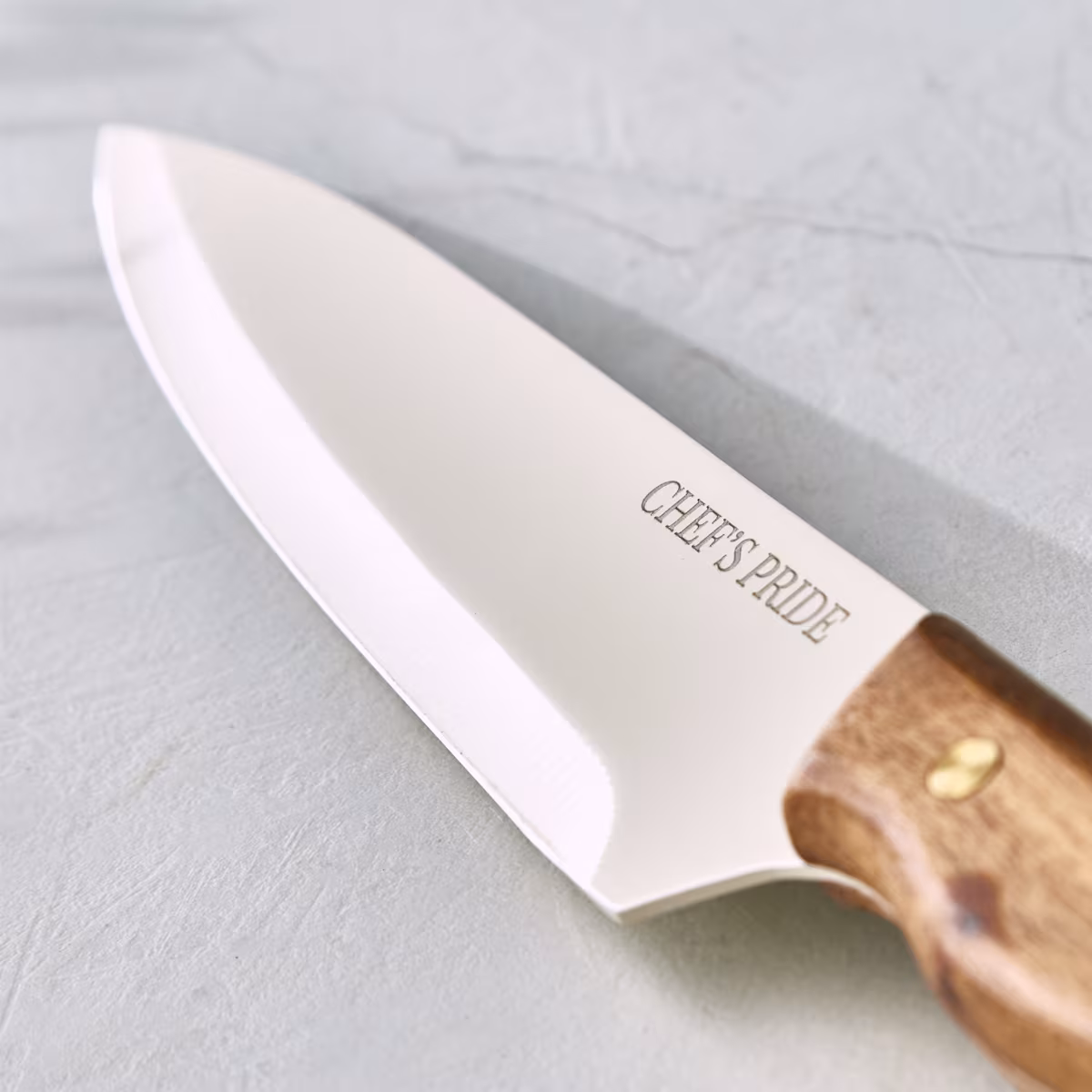 Chefs Pride Hampton Stainless Steel Chef Knife with Acacia Wood Handle in Brown