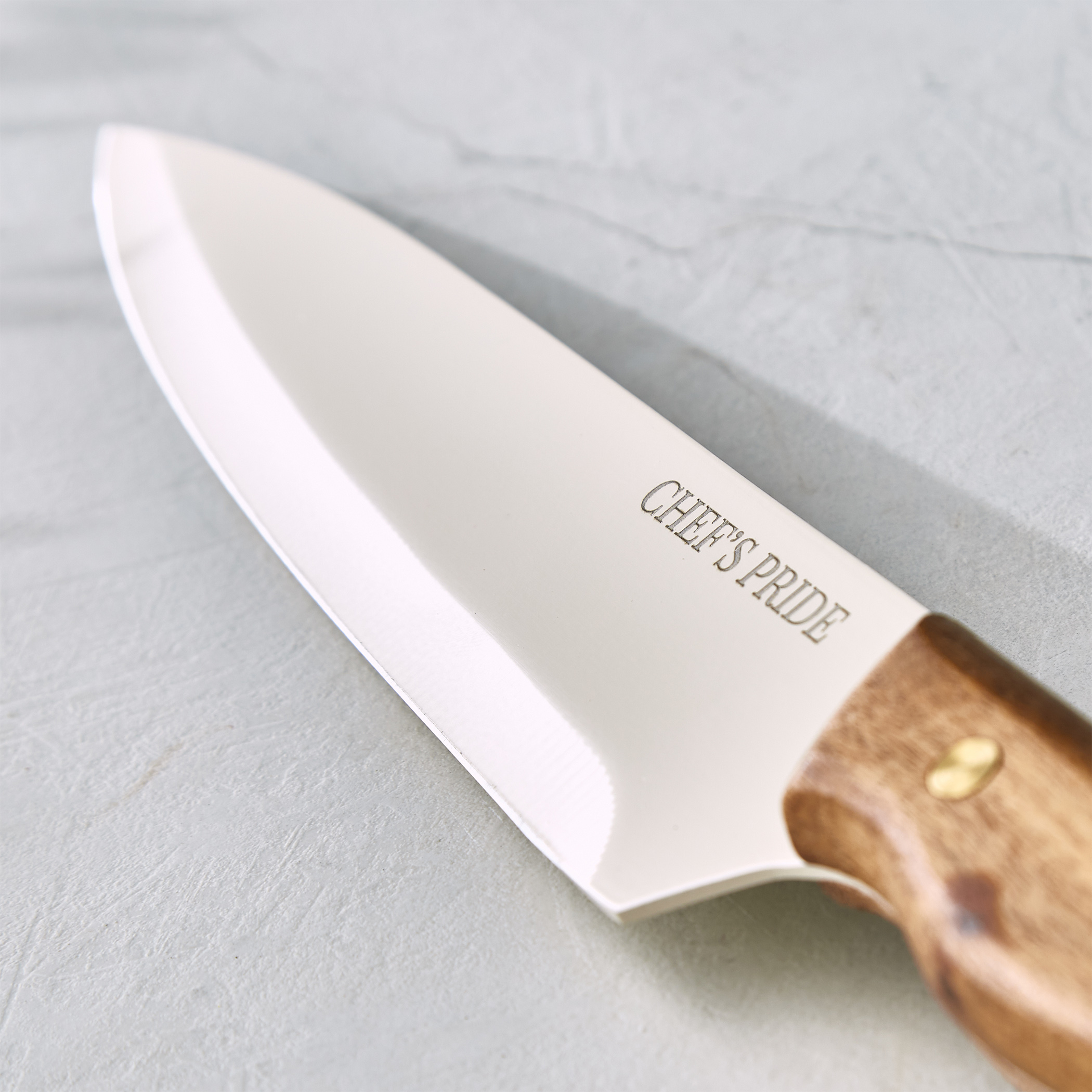 Chefs Pride Hampton Stainless Steel Chef Knife with Acacia Wood Handle in Brown