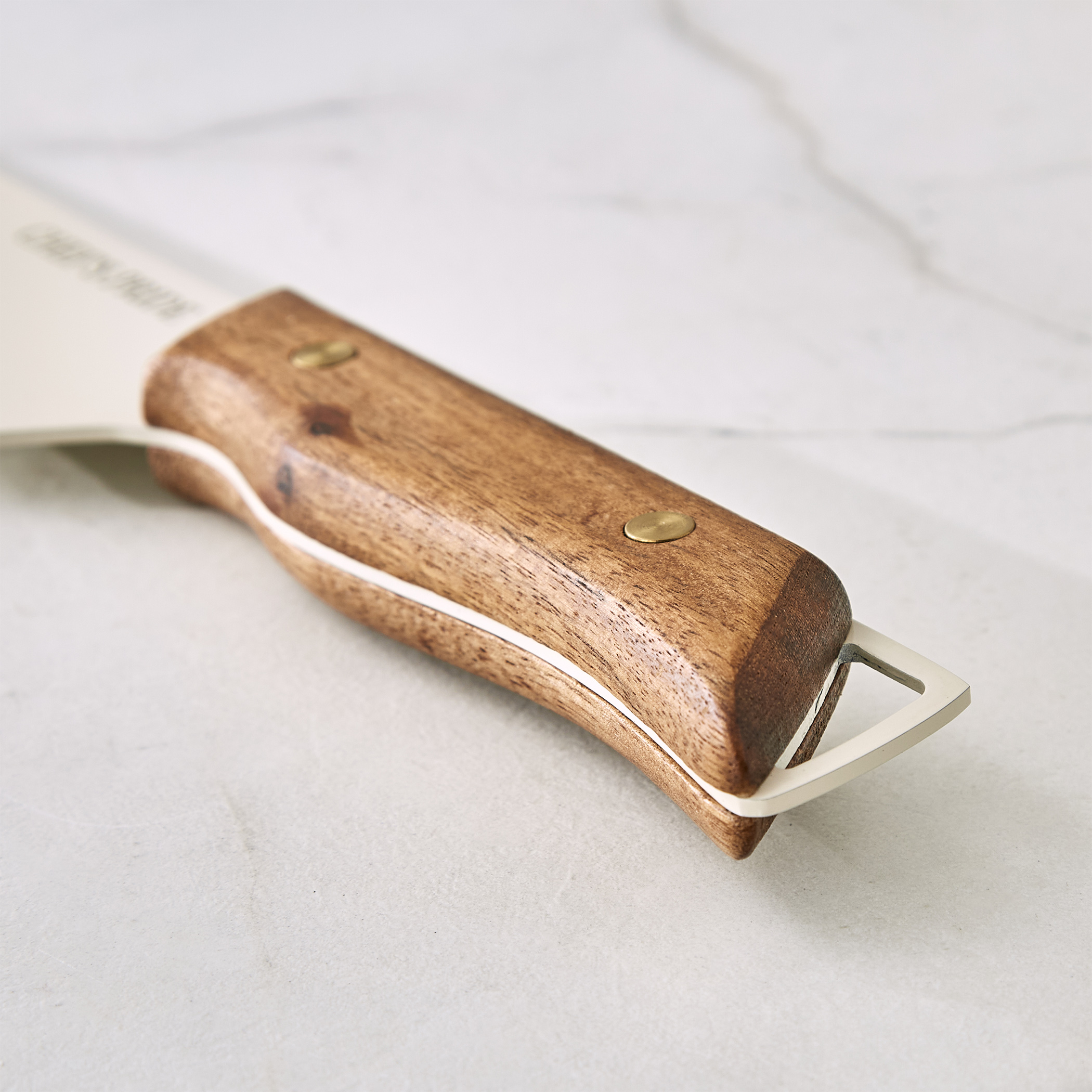 Chefs Pride Hampton Stainless Steel Chef Knife with Acacia Wood Handle in Brown