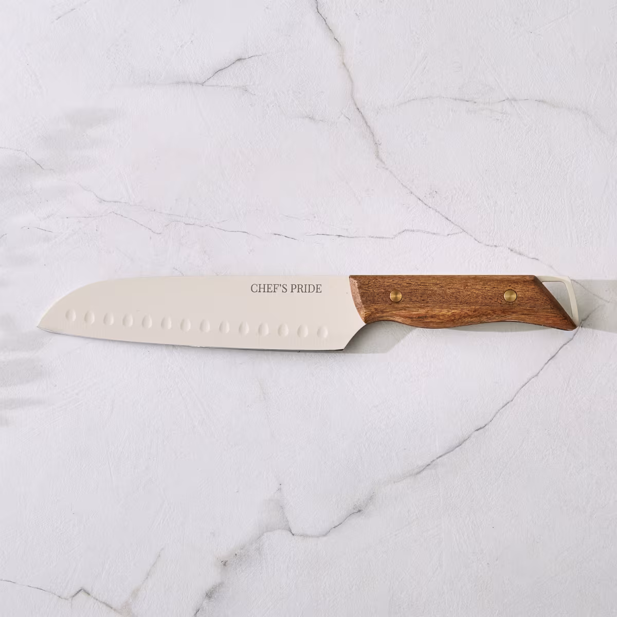 Chefs Pride Hampton Stainless Steel Santoku Knife with Acacia Wood Handle in Brown