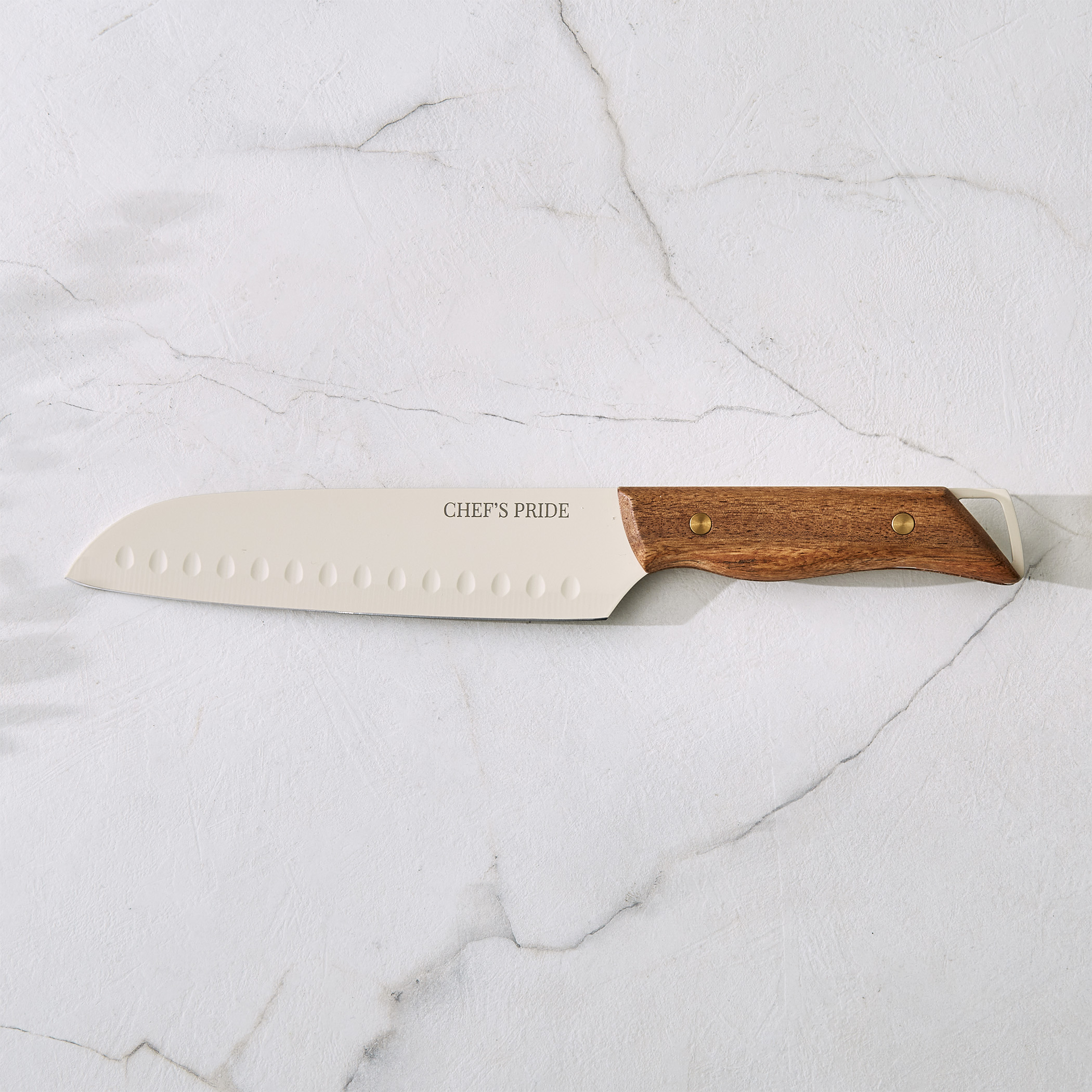 Chefs Pride Hampton Stainless Steel Santoku Knife with Acacia Wood Handle in Brown