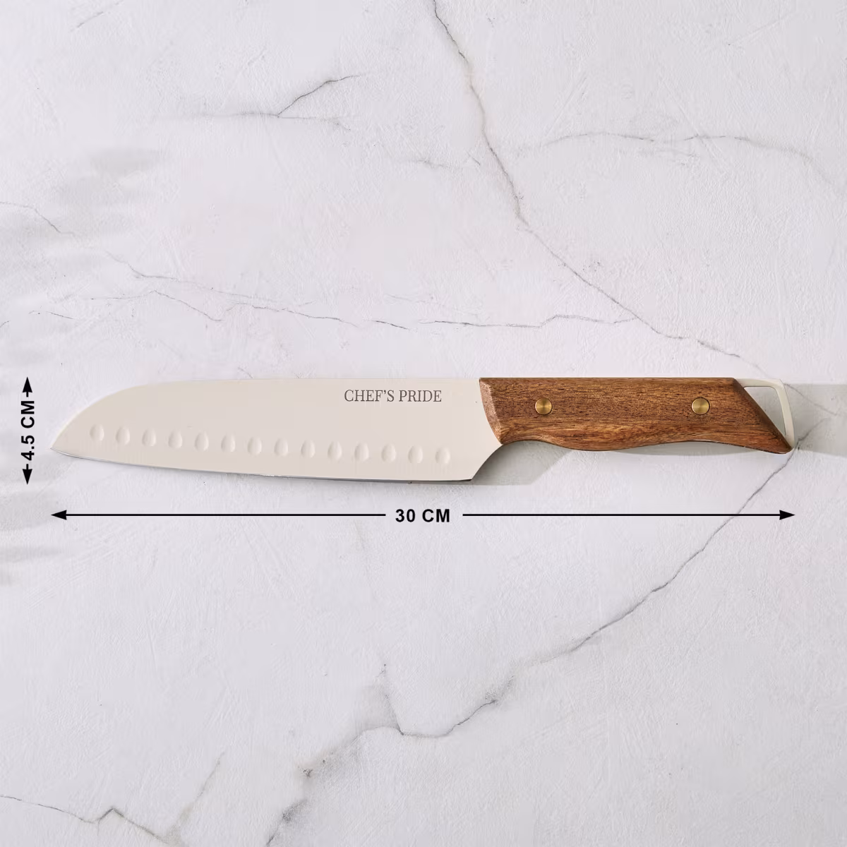 Chefs Pride Hampton Stainless Steel Santoku Knife with Acacia Wood Handle in Brown