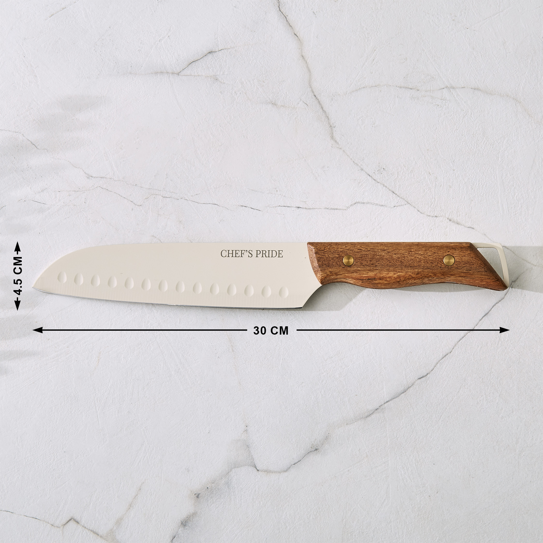 Chefs Pride Hampton Stainless Steel Santoku Knife with Acacia Wood Handle in Brown