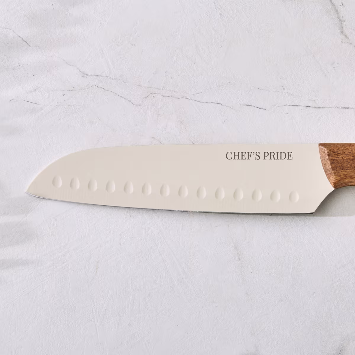 Chefs Pride Hampton Stainless Steel Santoku Knife with Acacia Wood Handle in Brown