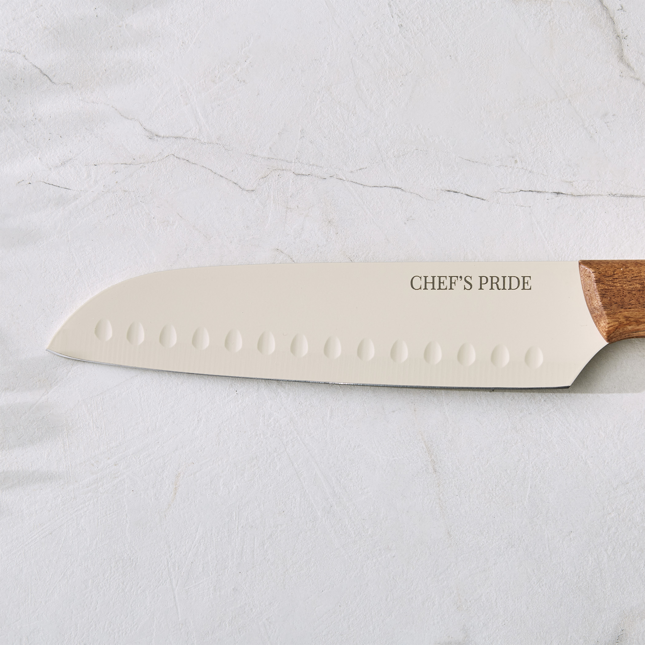 Chefs Pride Hampton Stainless Steel Santoku Knife with Acacia Wood Handle in Brown