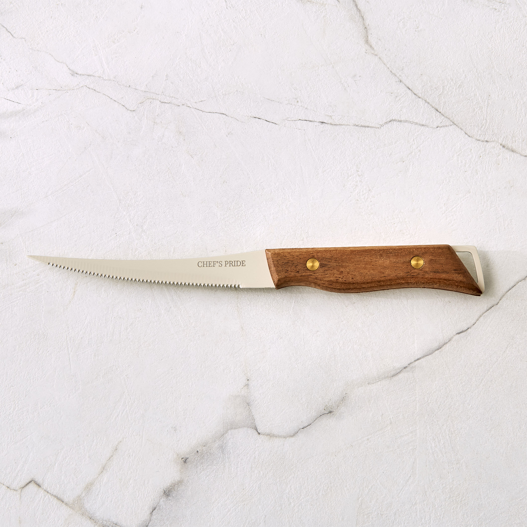Chefs Pride Hampton Stainless Steel Knife with Acacia Wood Handle in Brown