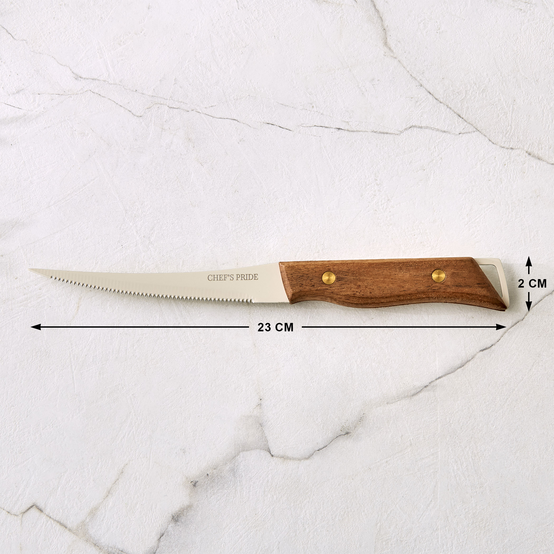 Chefs Pride Hampton Stainless Steel Knife with Acacia Wood Handle in Brown