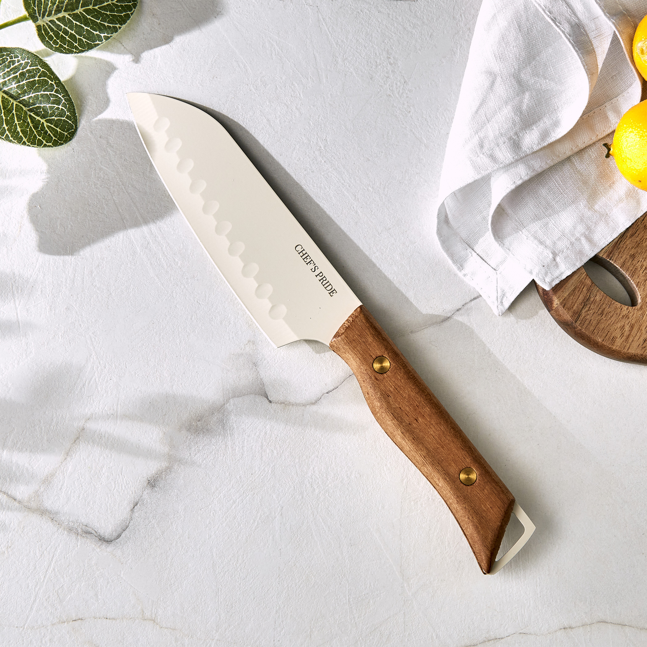 Chefs Pride Hampton Stainless Steel Santoku Knife in Brown