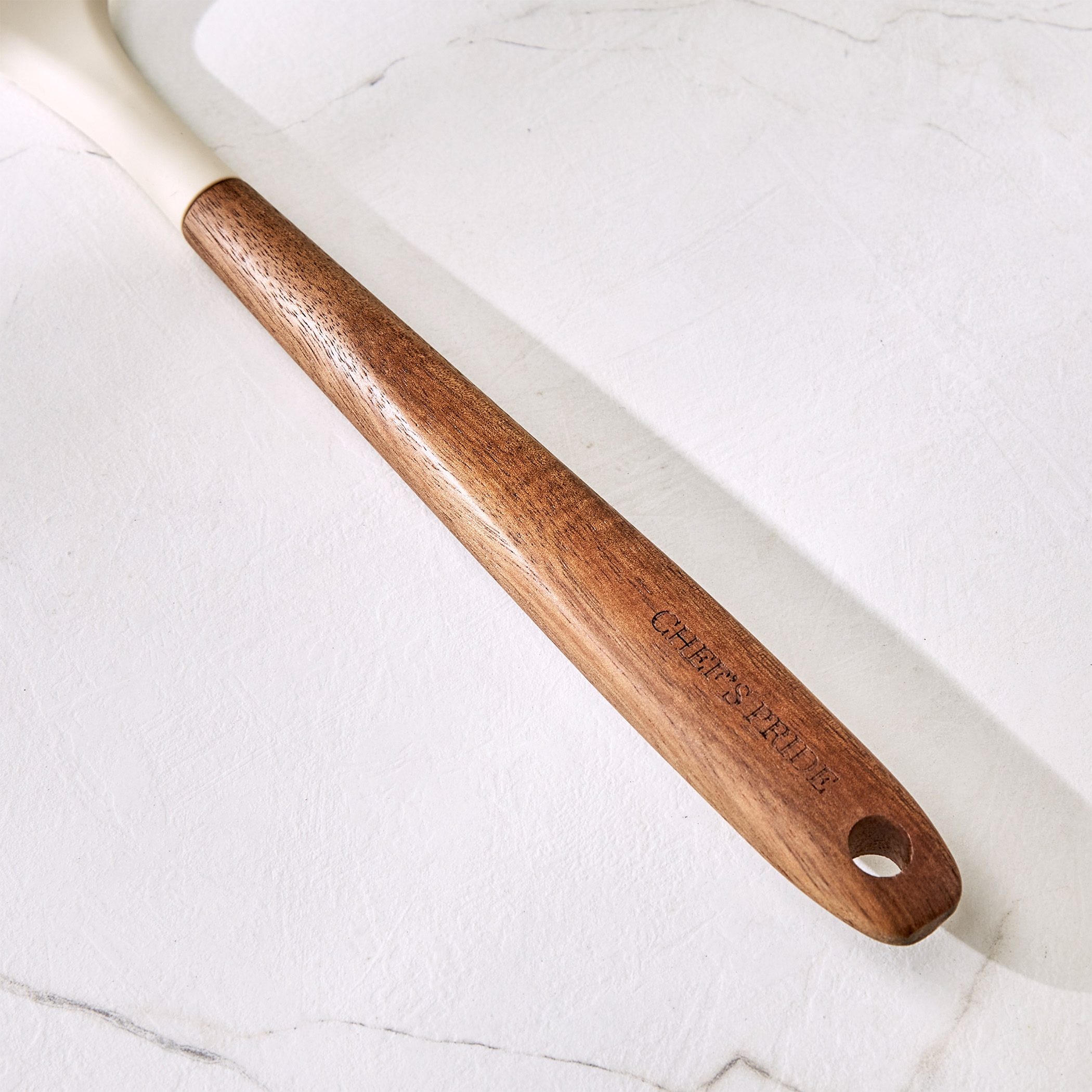 Chefs Pride Zeta Silicone Slotted Turner with Wooden Handle in Cream