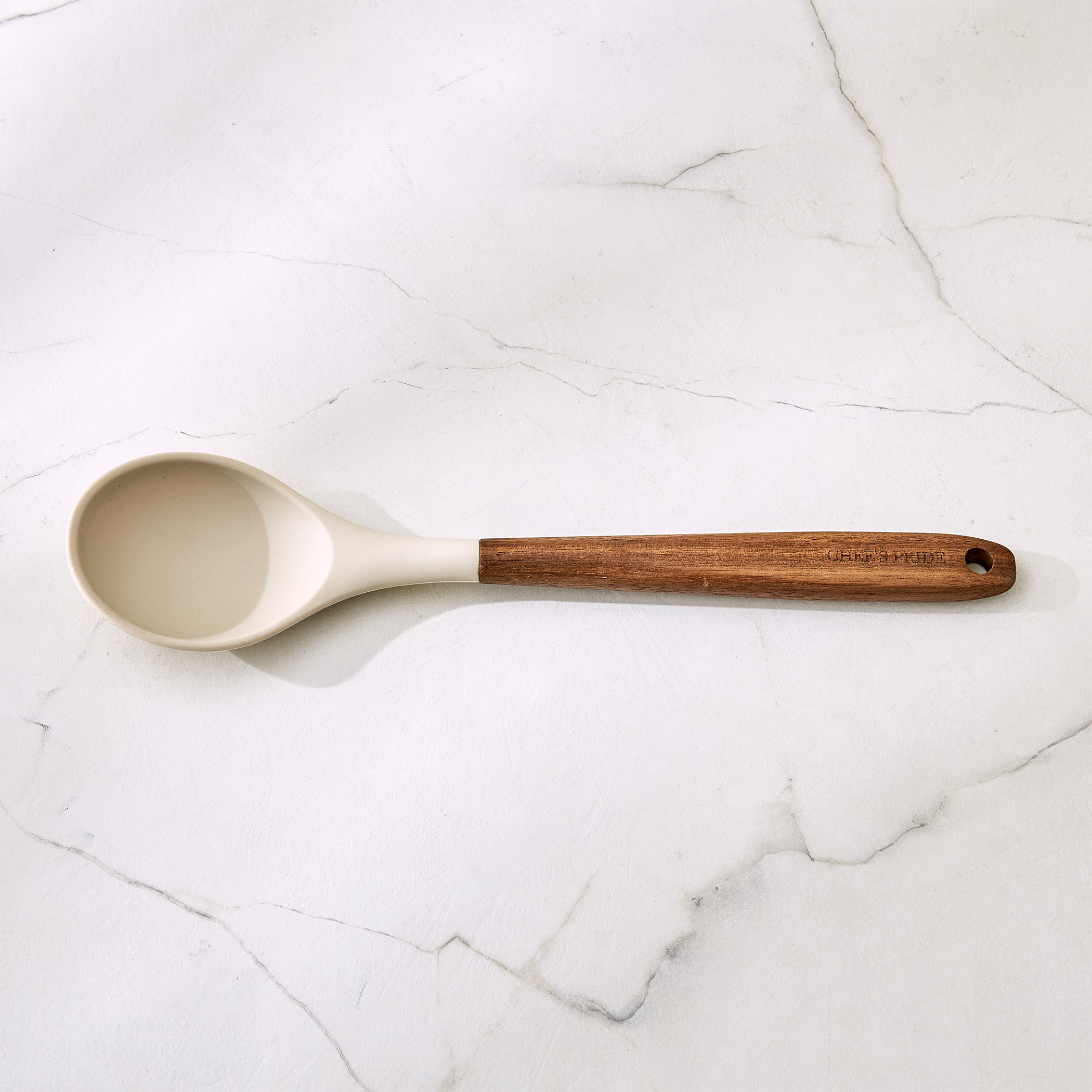 Chefs Pride Zeta Silicone Spoon with Wooden Handle in Cream